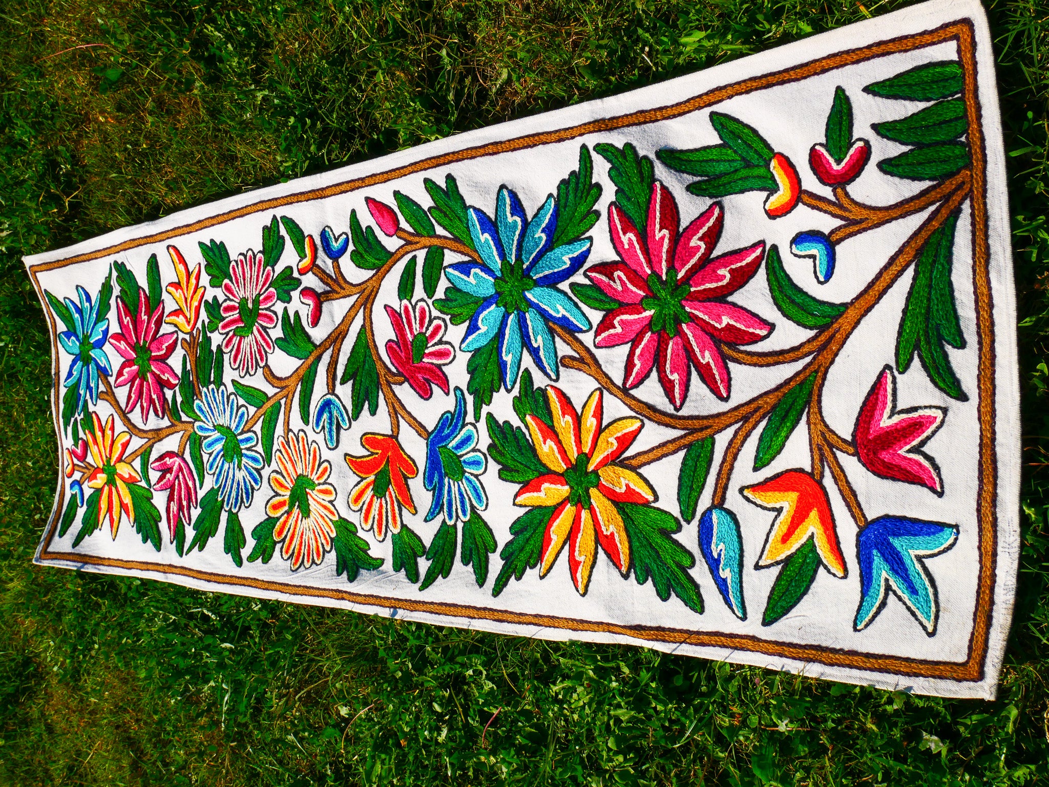 Boho table runner or wall hanging - Kashmiri Crewel embroidery - hand embroidered table decor