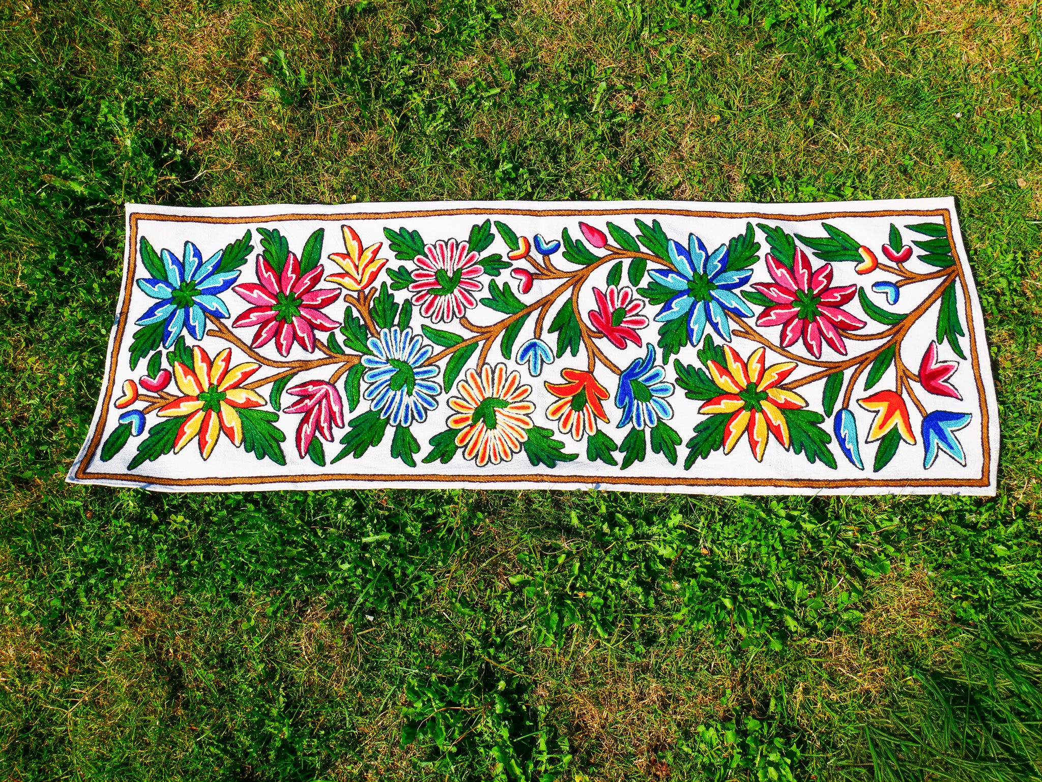 Boho table runner or wall hanging - Kashmiri Crewel embroidery - hand embroidered table decor