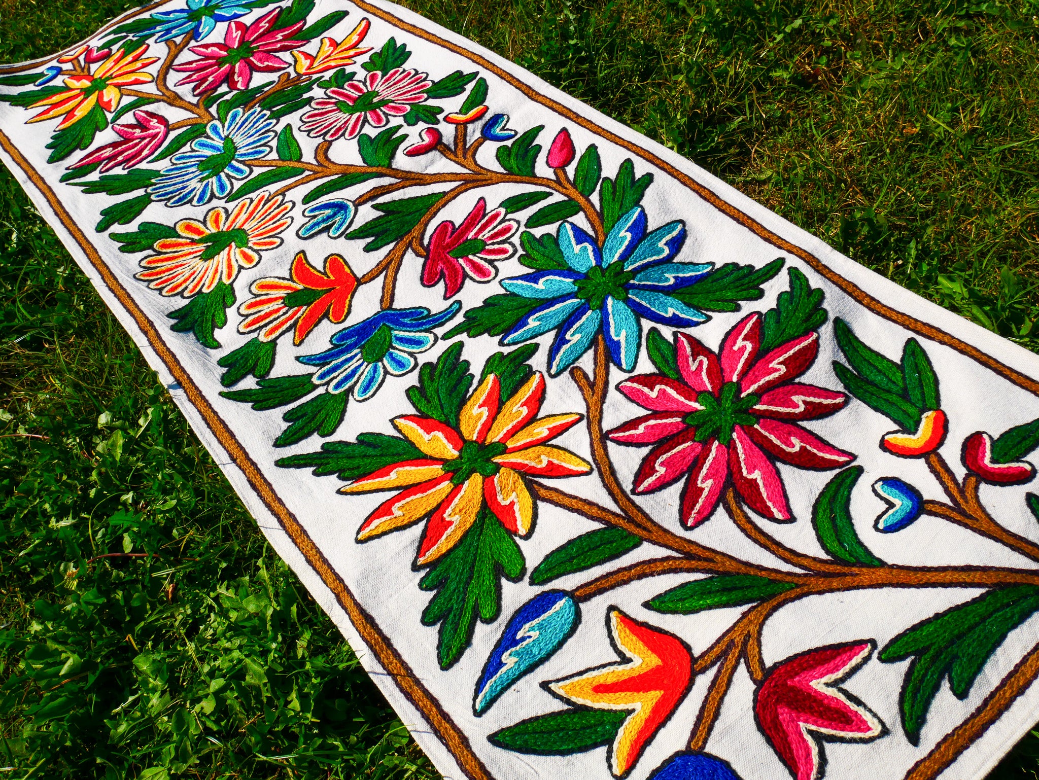 Boho table runner or wall hanging - Kashmiri Crewel embroidery - hand embroidered table decor