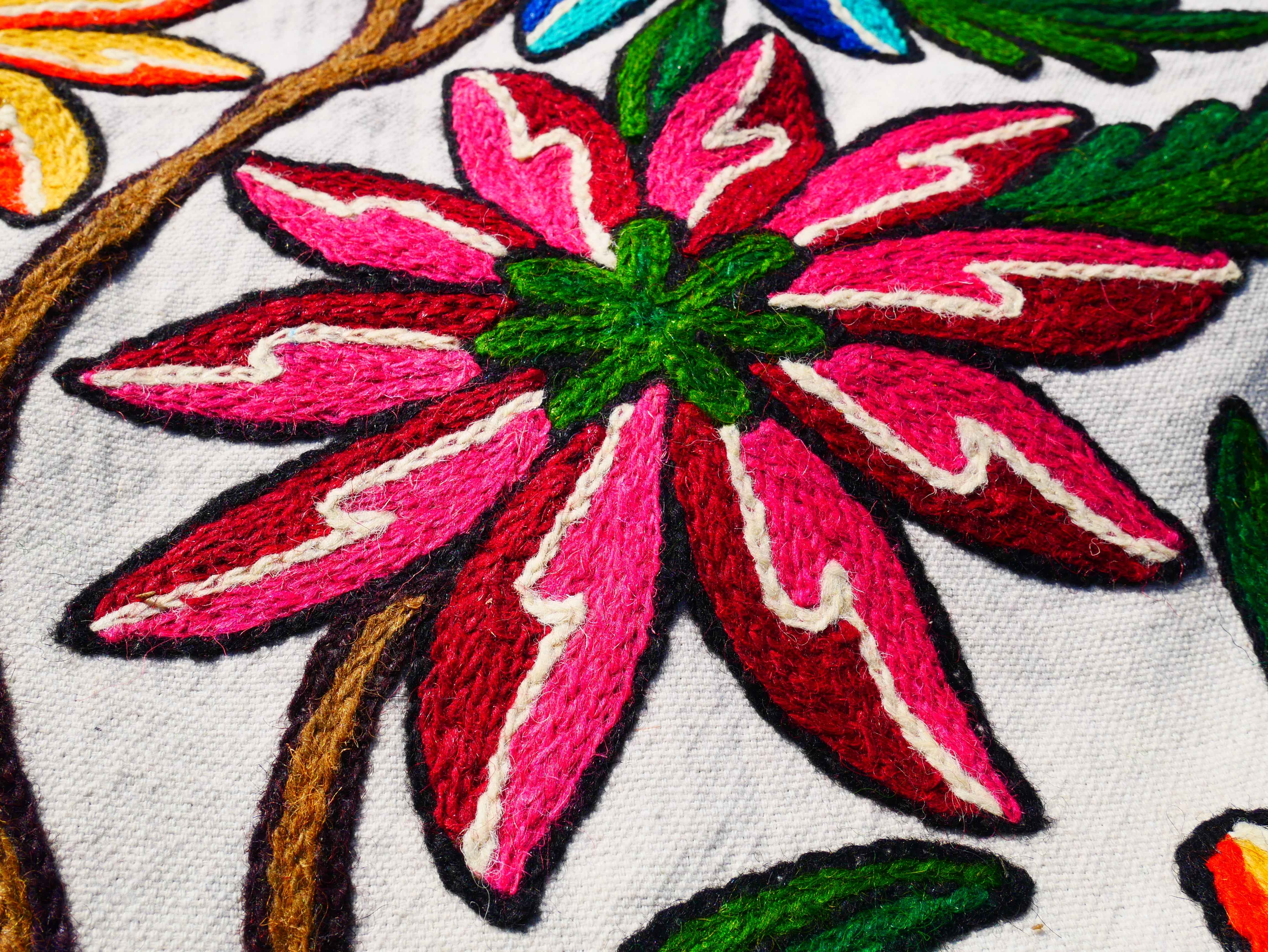 Kashmiri Crewel Embroidered Table Runner – Handmade Floral Table Decor with Traditional Crewel Embroidery