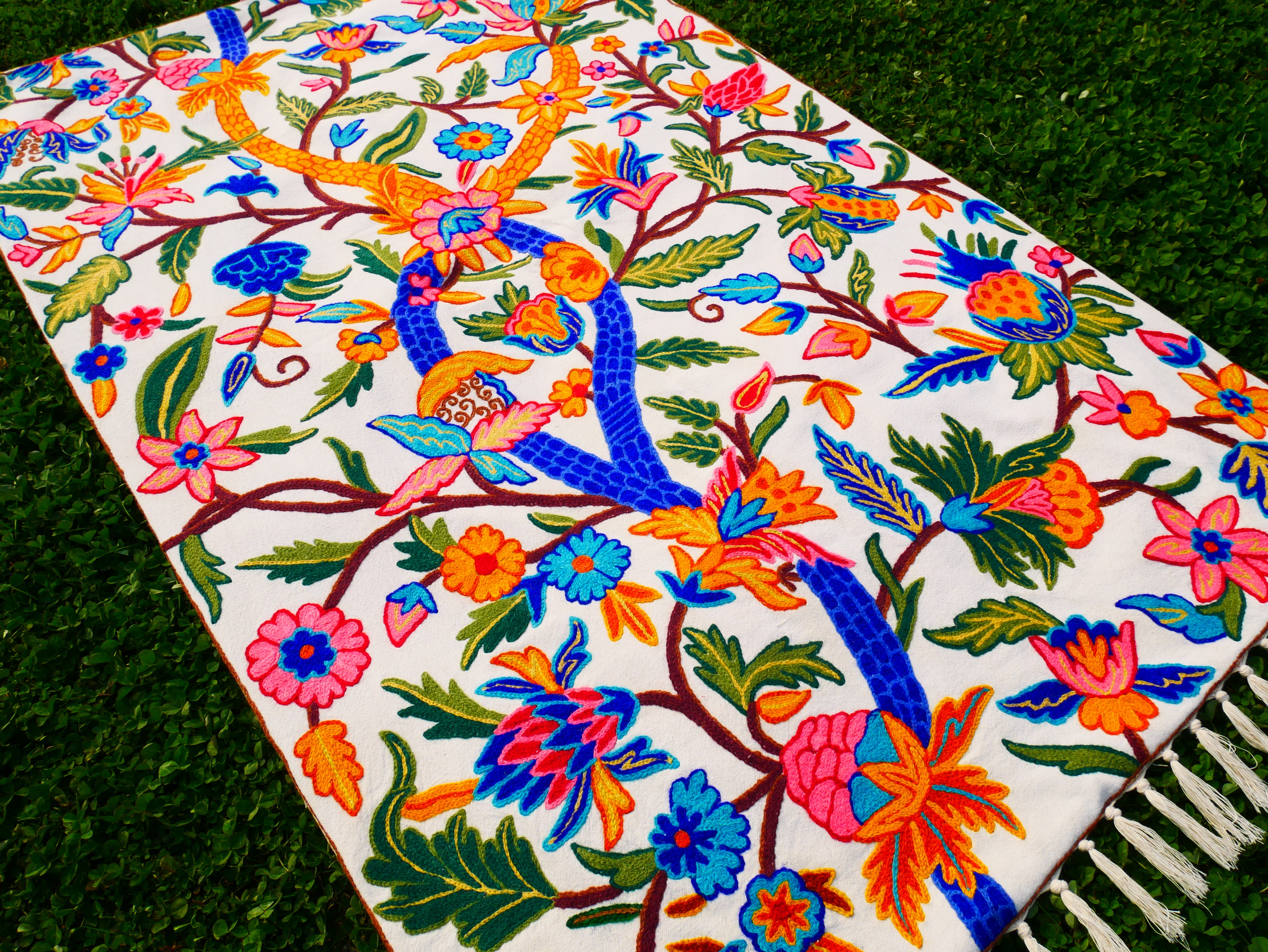 Embroidered Tapestry Kashmiri Wall Hanging 3x5ft Cotton and Wool Wall Decor