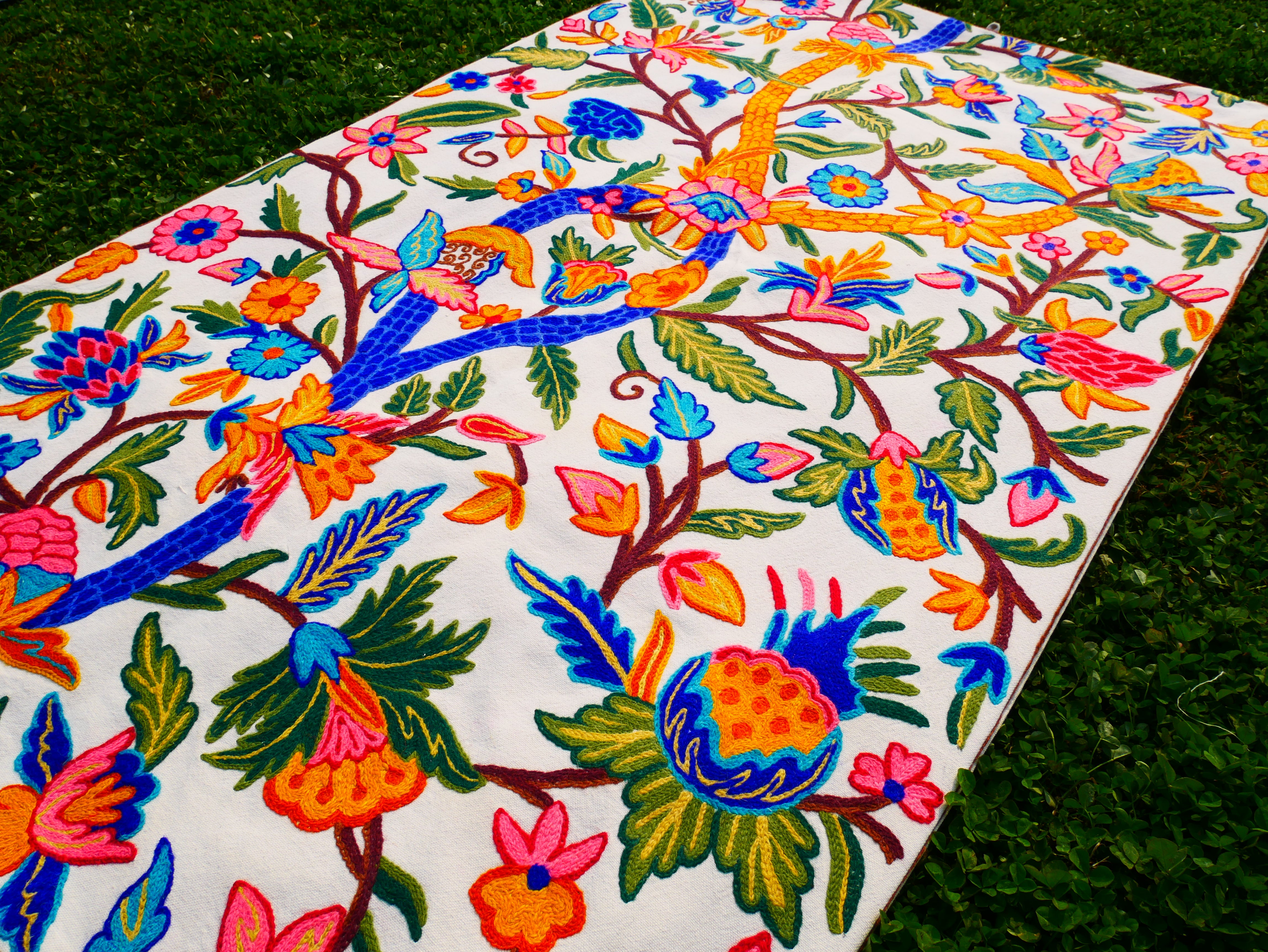 Embroidered Tapestry Kashmiri Wall Hanging 3x5ft Cotton and Wool Wall Decor