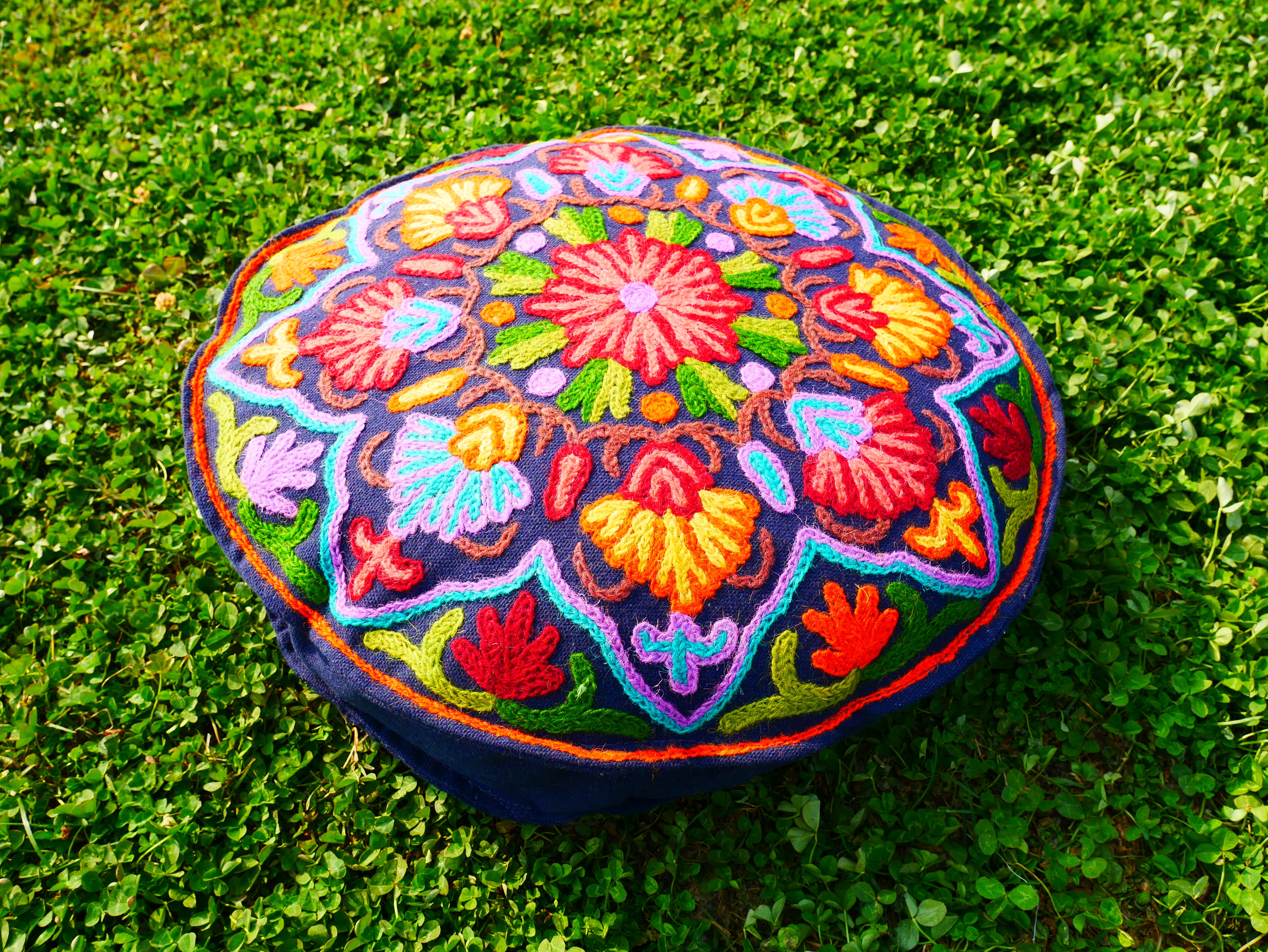 Kashmiri Meditation Cushion Cover hand embroidered Boho Floor Seating Pillow for Meditation | Cover Only