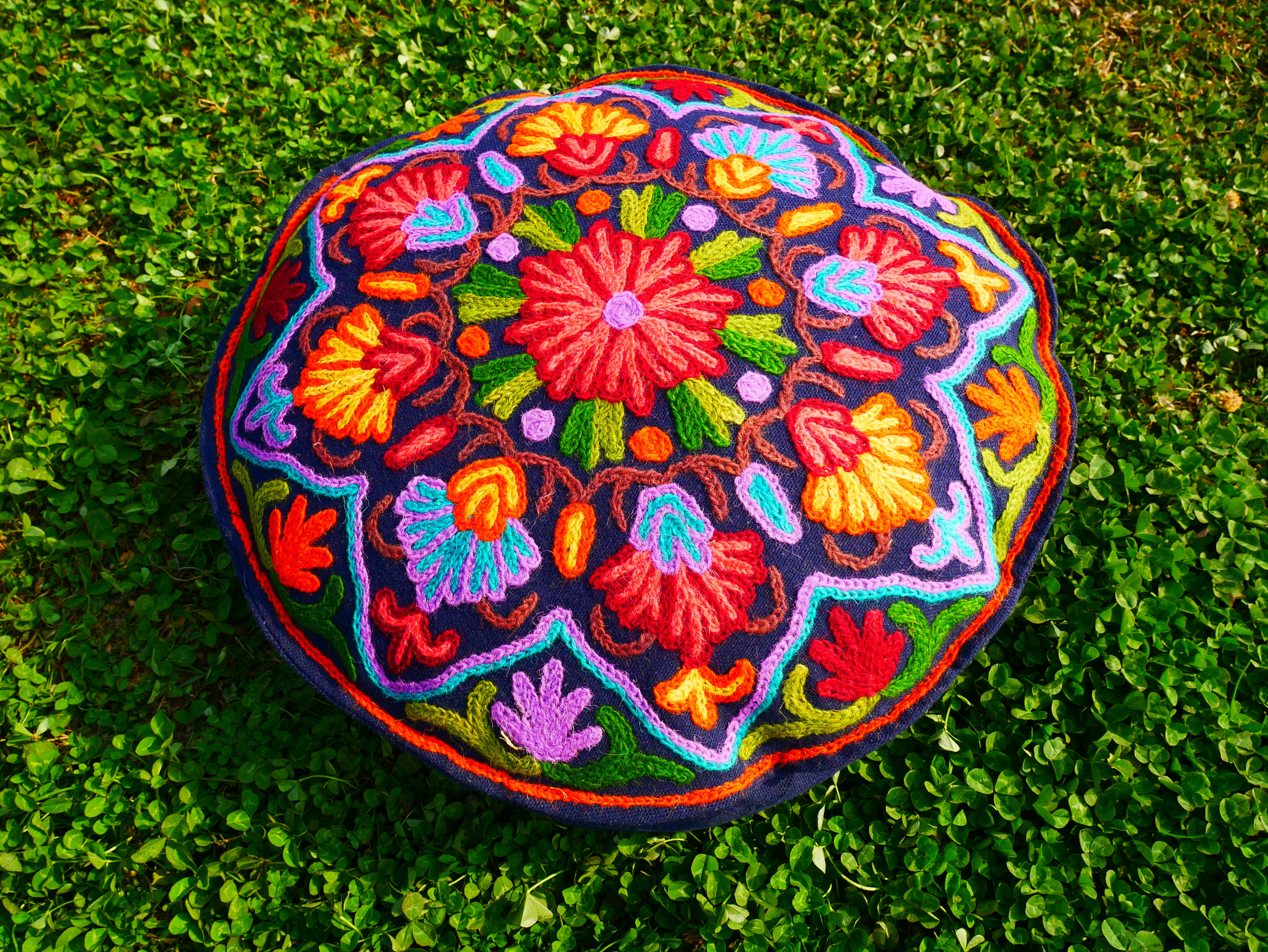 Kashmiri Meditation Cushion Cover hand embroidered Boho Floor Seating Pillow for Meditation | Cover Only