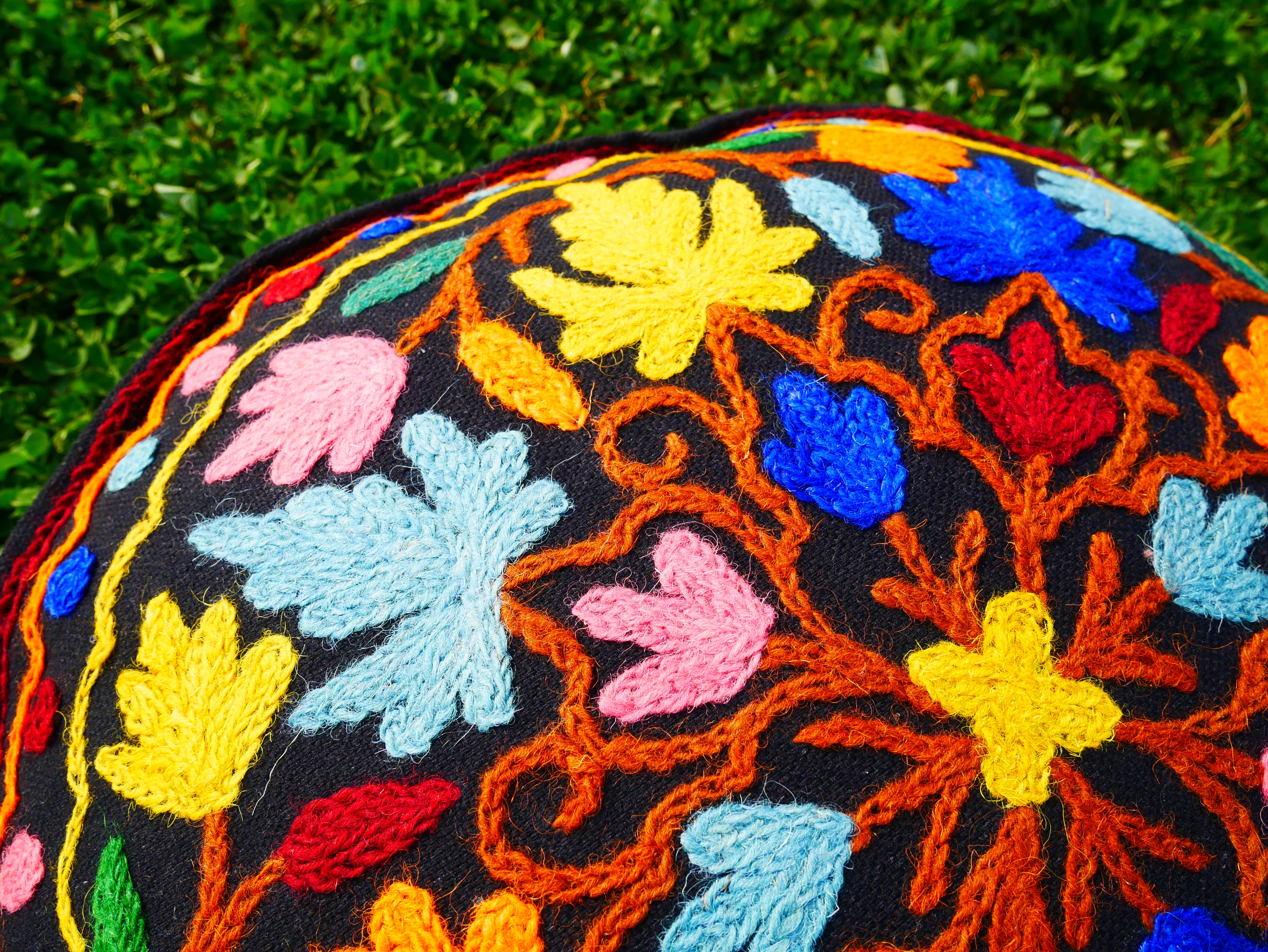 Kashmiri Meditation Cushion Cover hand embroidered Boho Floor Seating Pillow for Meditation or Yoga Spaces | Cover Only