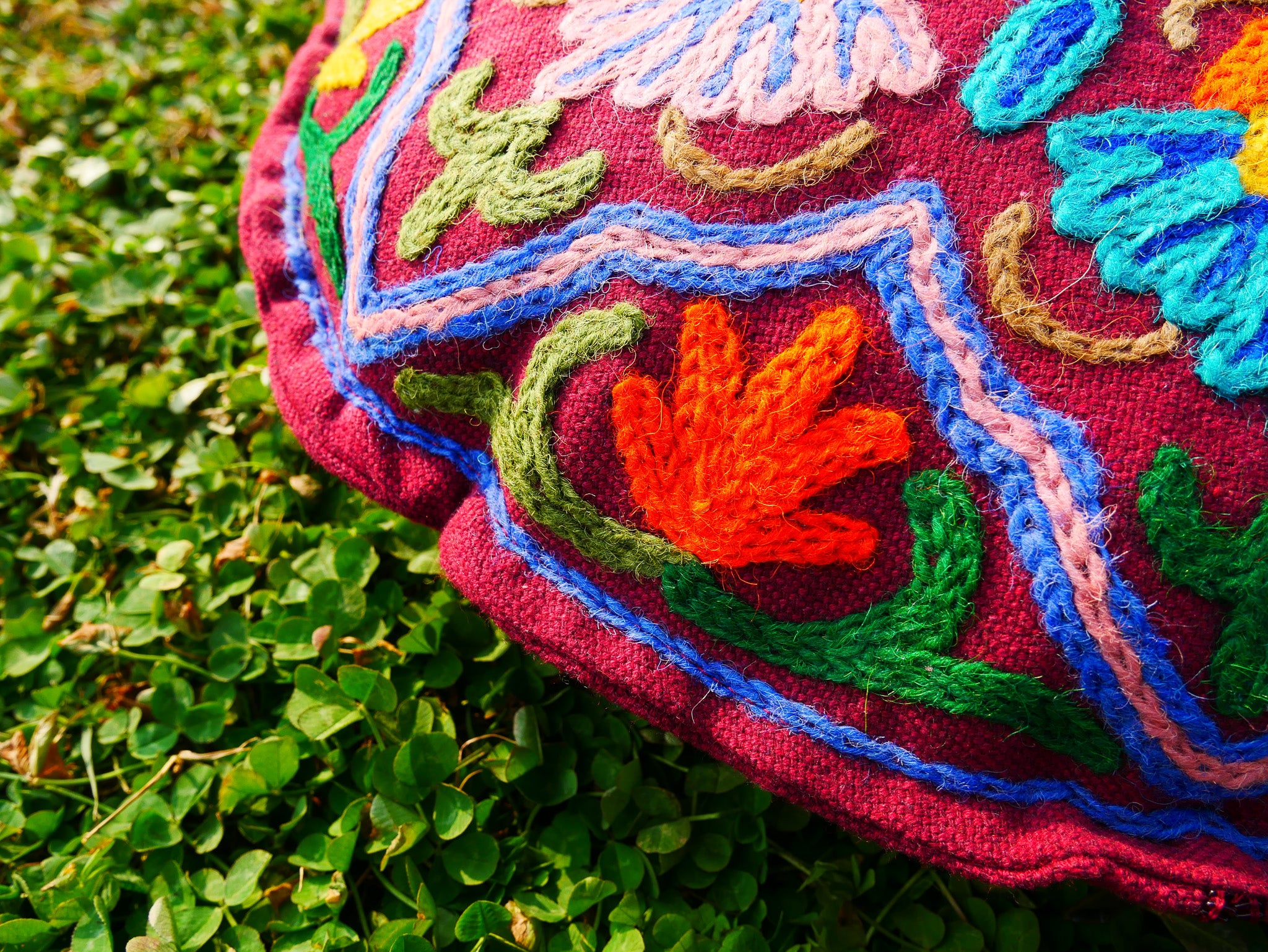 Kashmiri Mandala Meditation Cushion Cover – Hand-Embroidered Boho Floor Pillow for Yoga, Mindfulness & Relaxation | Cover Only