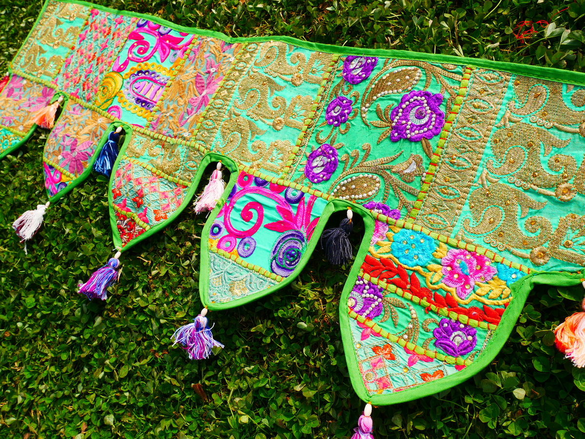 Handmade Indian Toran – colorful patchwork door hanging | Boho valance, hippie curtain & vibrant wall décor