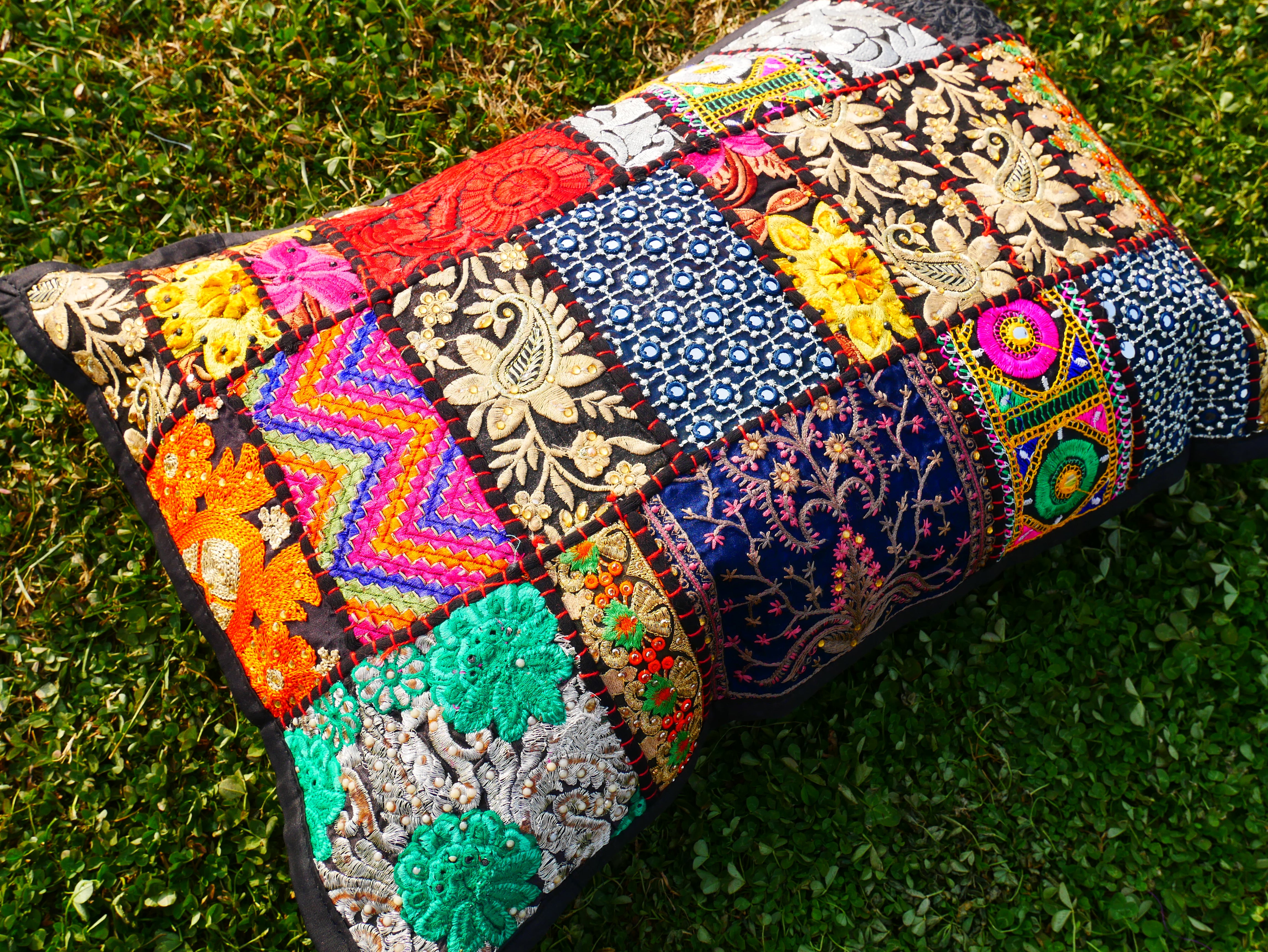 Colorful throw pillow - Indian patchwork cushion cover hippie chic | colorful, decorative pillow case for bohemian decor | patchwork pillow hippie cushion COVER