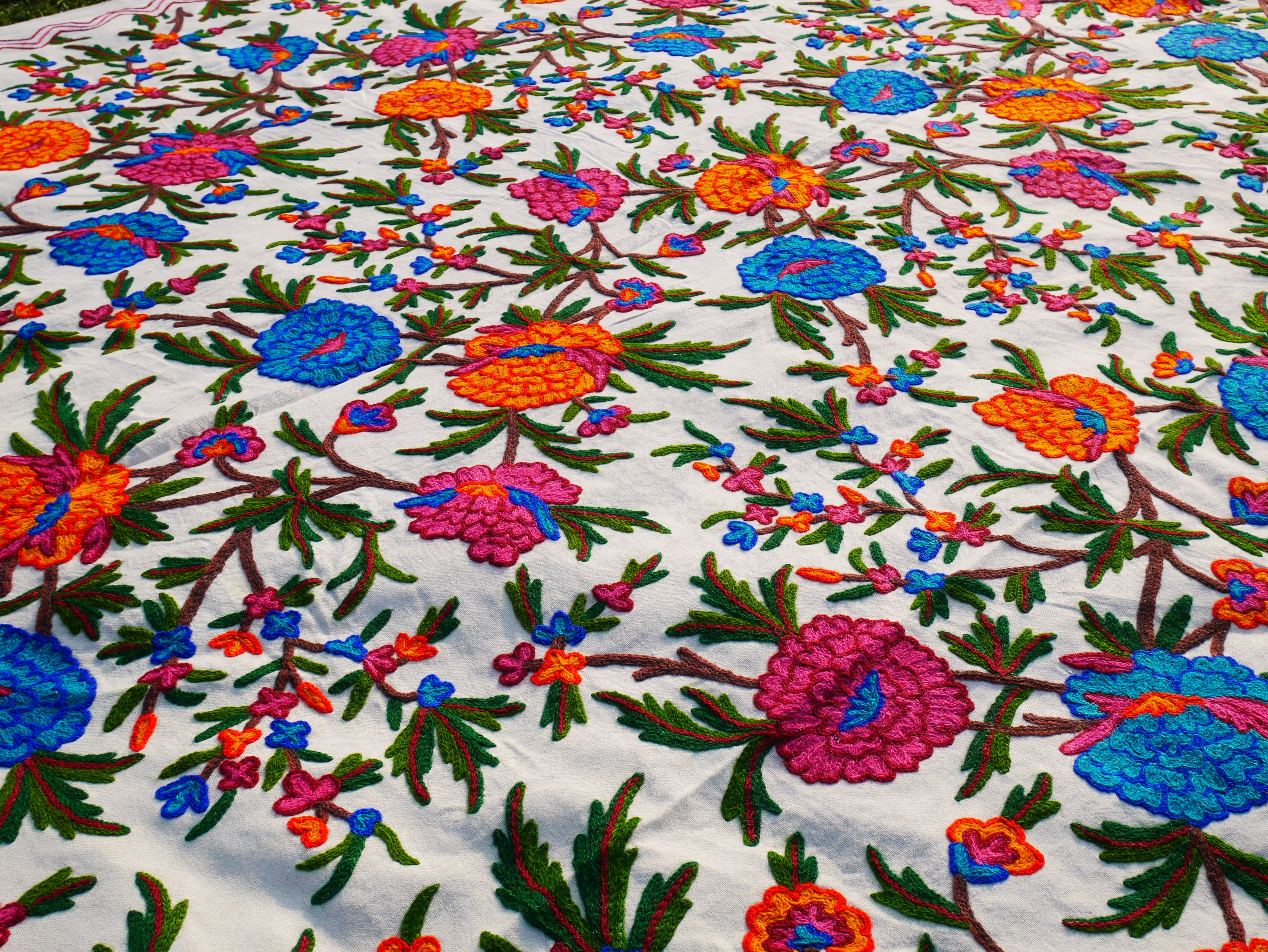 Bohemian bedding - luxury bed throw | Kashmir Crewel embroidery - floral design