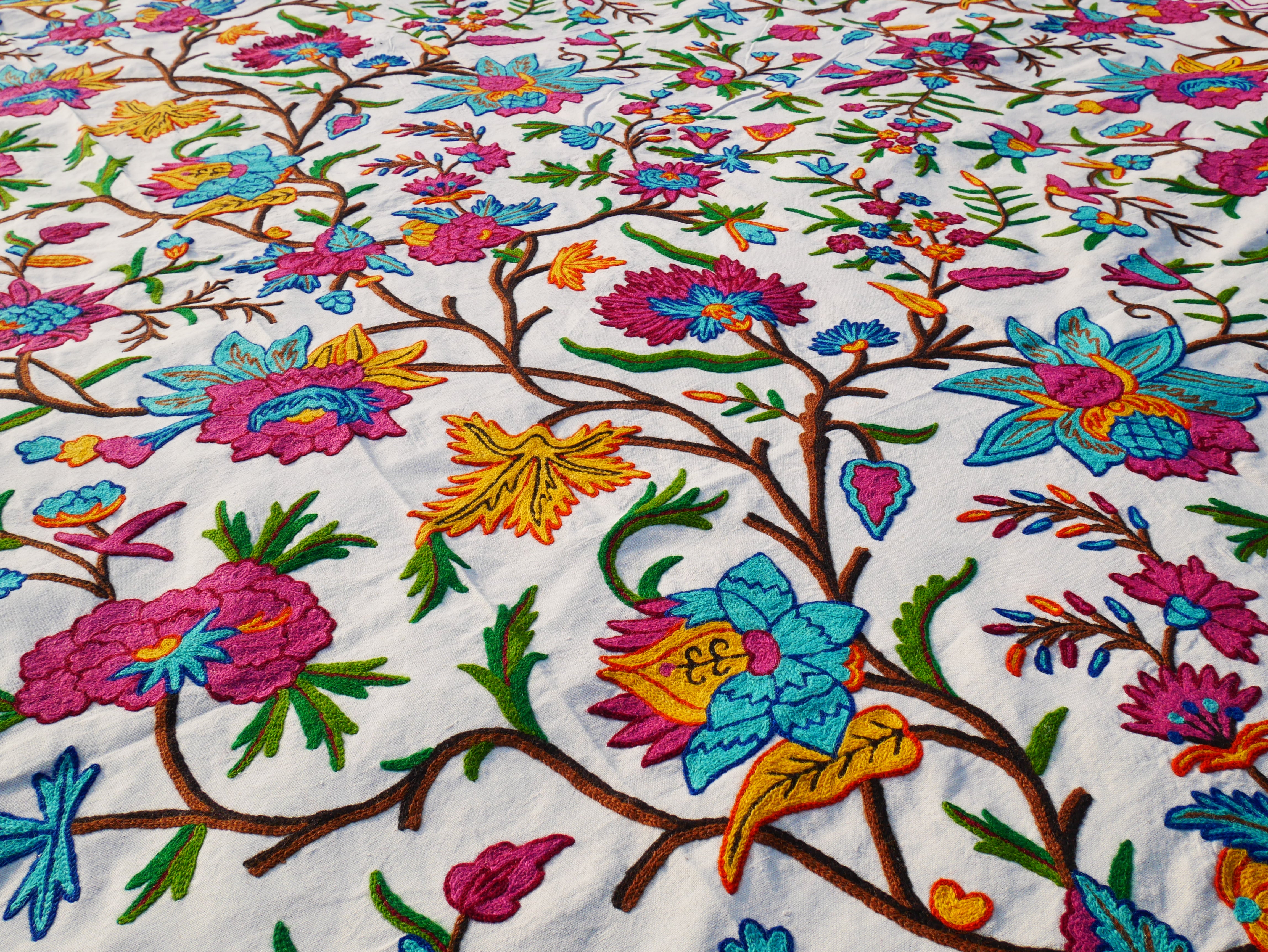 Bohemian luxury bedding "Valley of blooms" hand embroidered bed thow