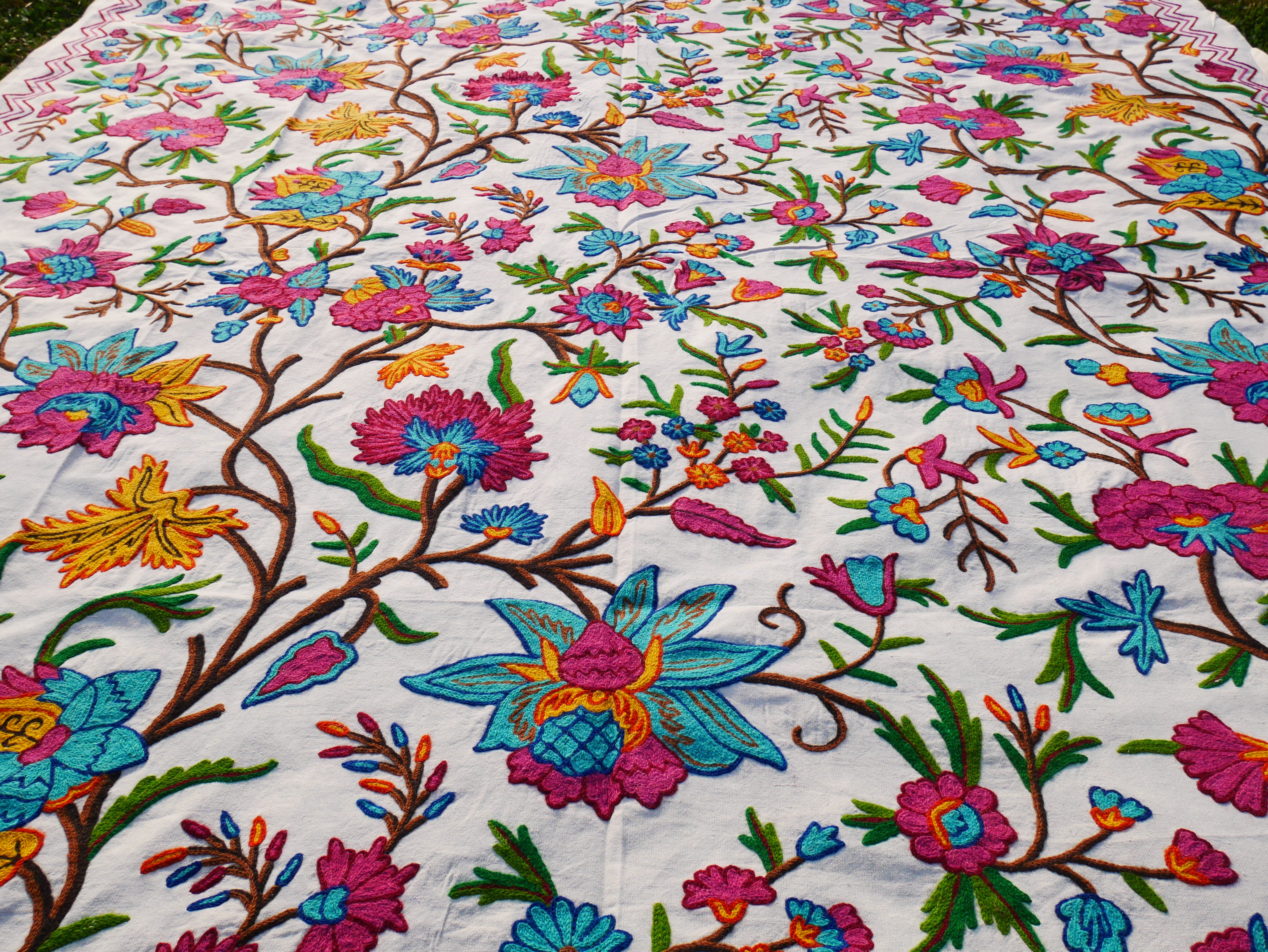 Bohemian luxury bedding "Valley of blooms" hand embroidered bed thow