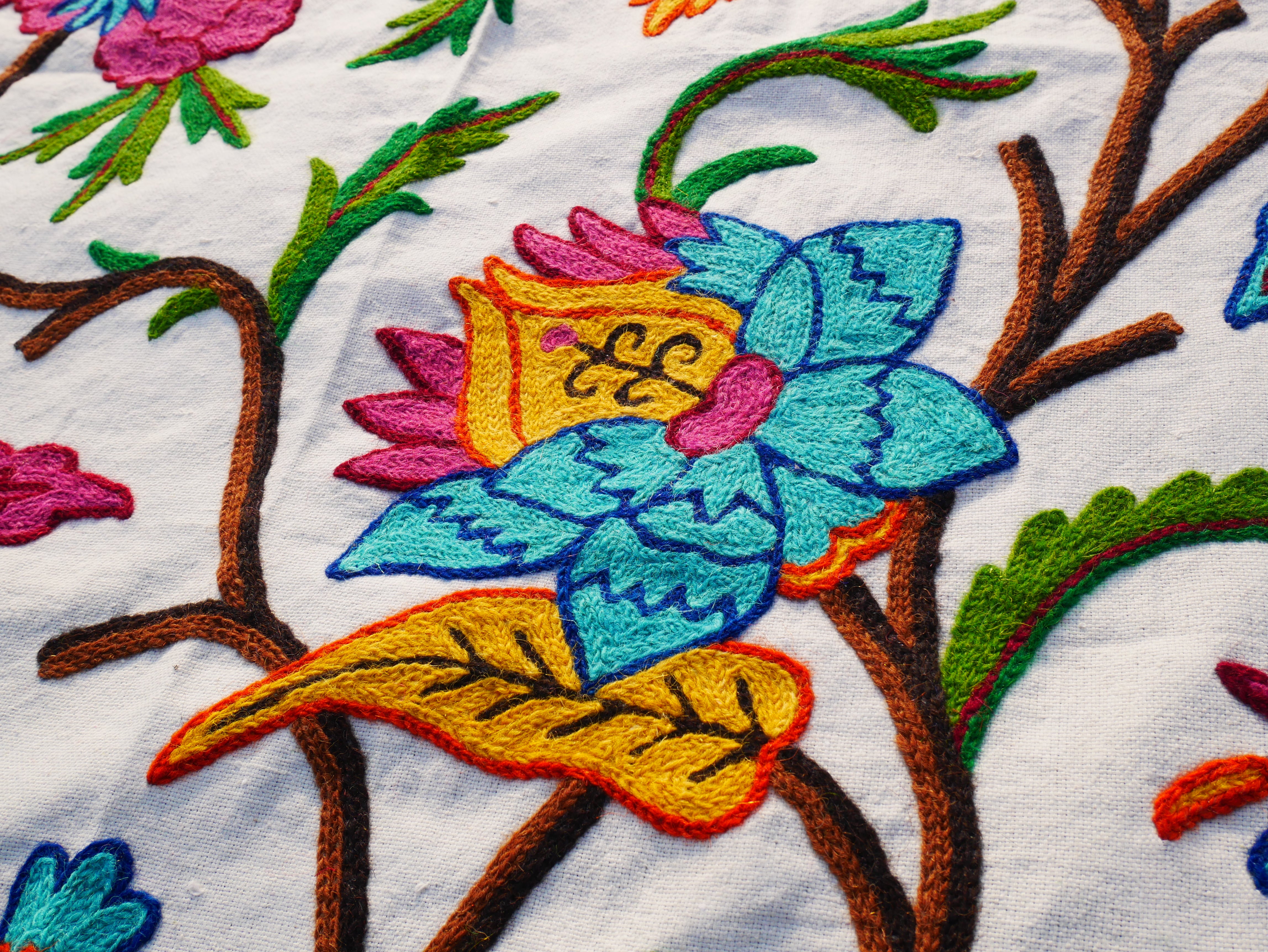 Bohemian luxury bedding "Valley of blooms" hand embroidered bed thow