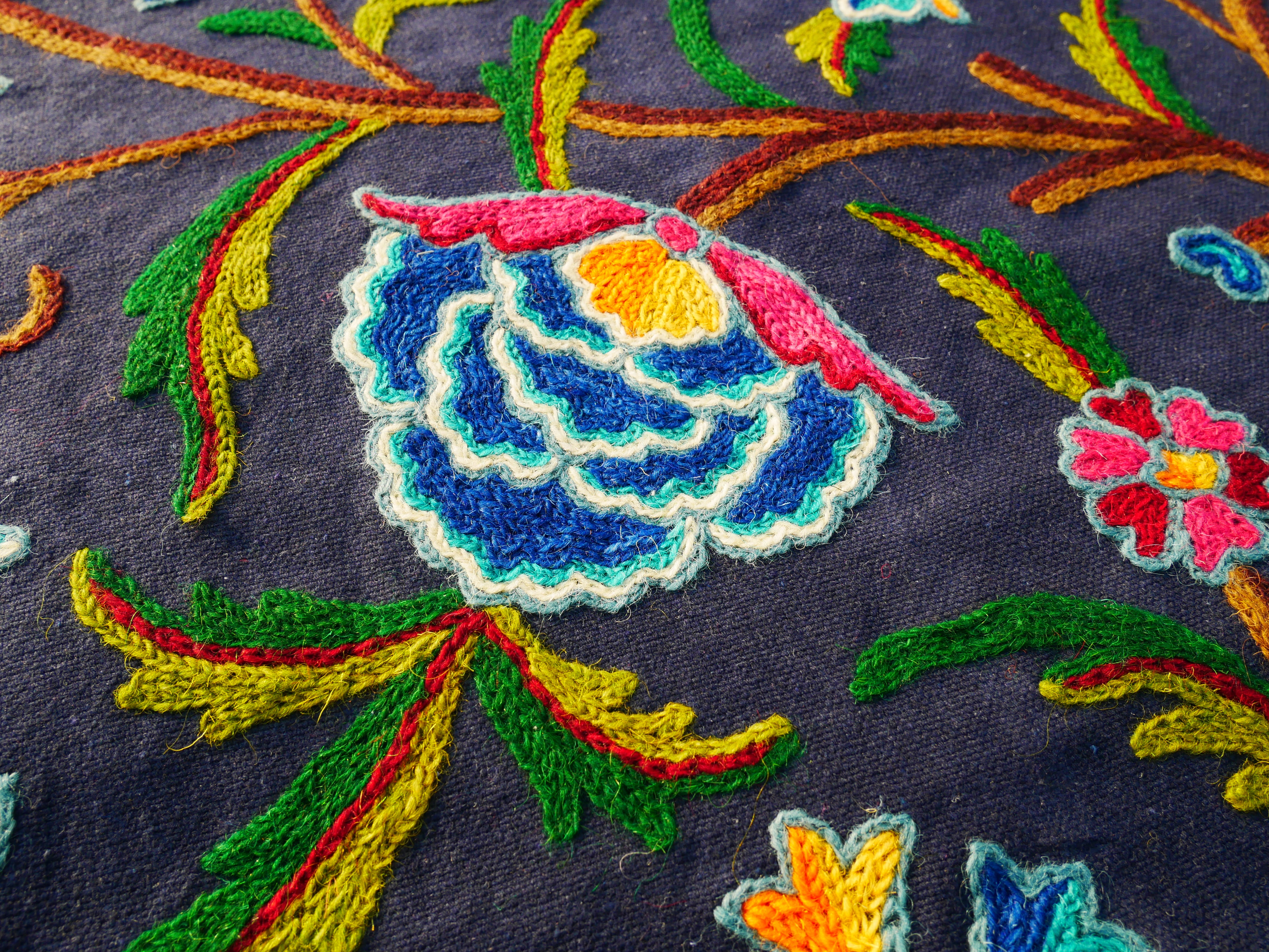 Hand embroidered bedspread "Dream of Kashmir" - artisan crafted double bed throw wool on cotton