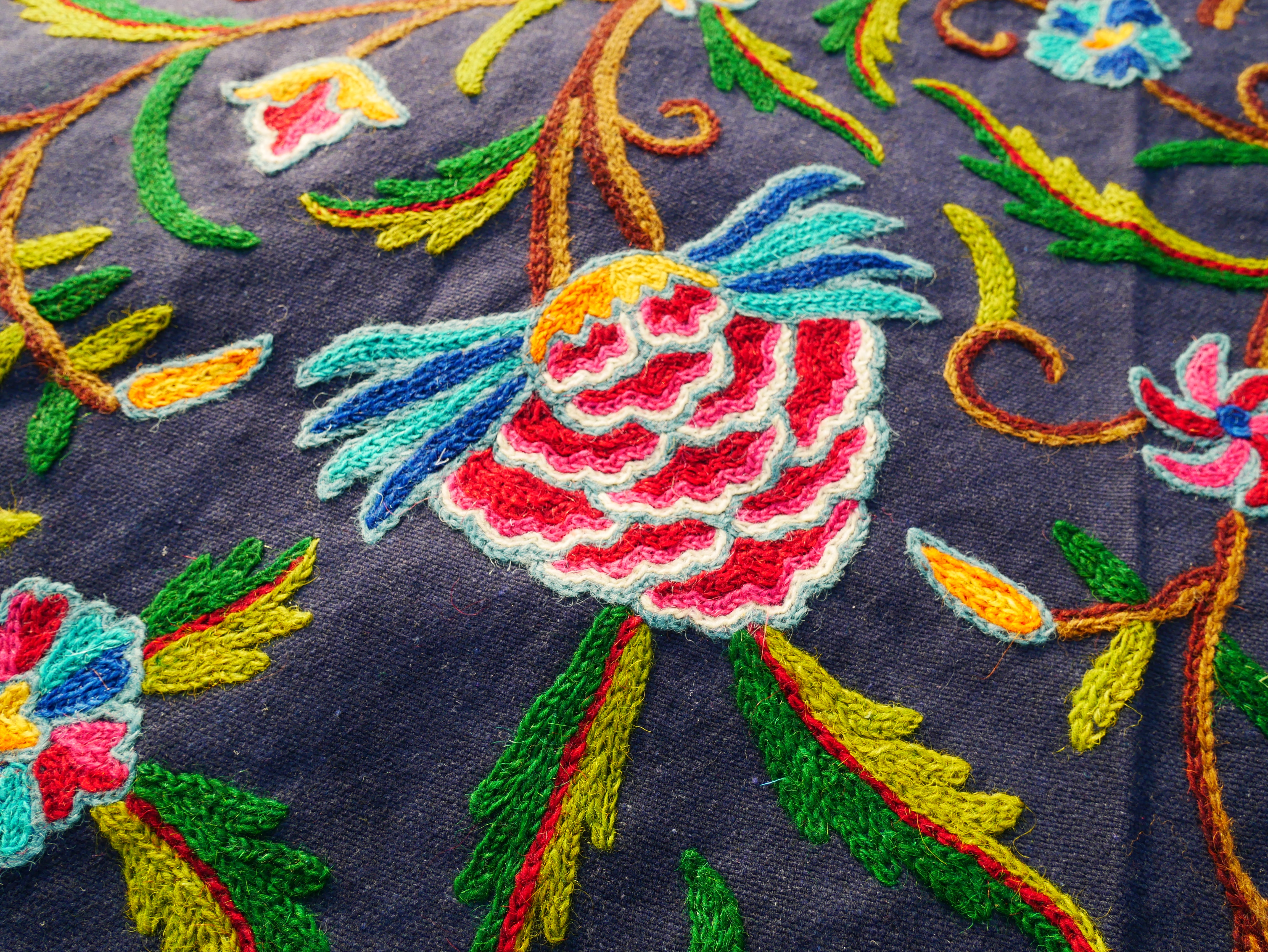 Hand embroidered bedspread "Dream of Kashmir" - artisan crafted double bed throw wool on cotton