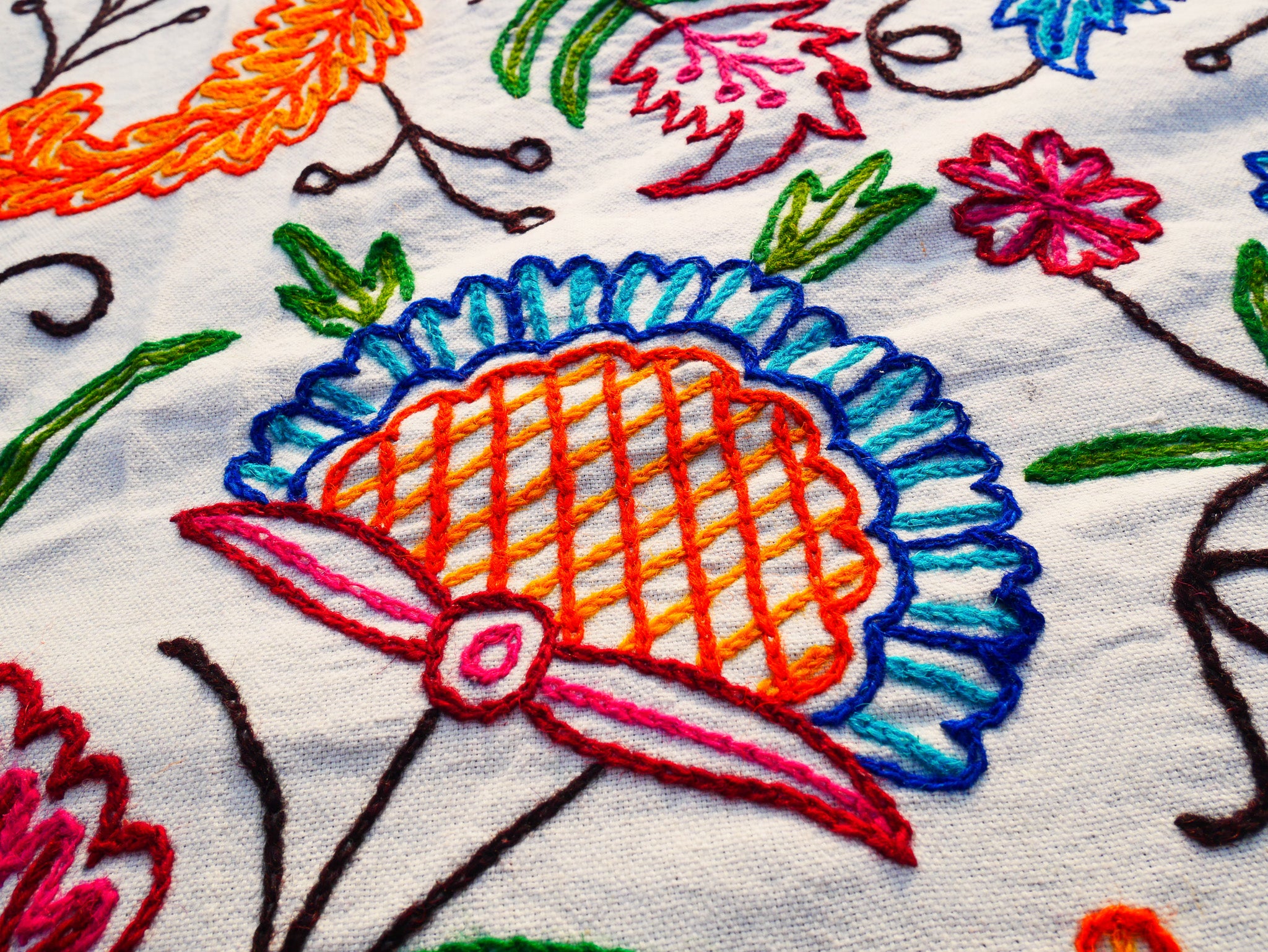 Bohemian bedding - luxury Indian bed throw | Kashmir Crewel embroidery - colorful bedspread, floral design