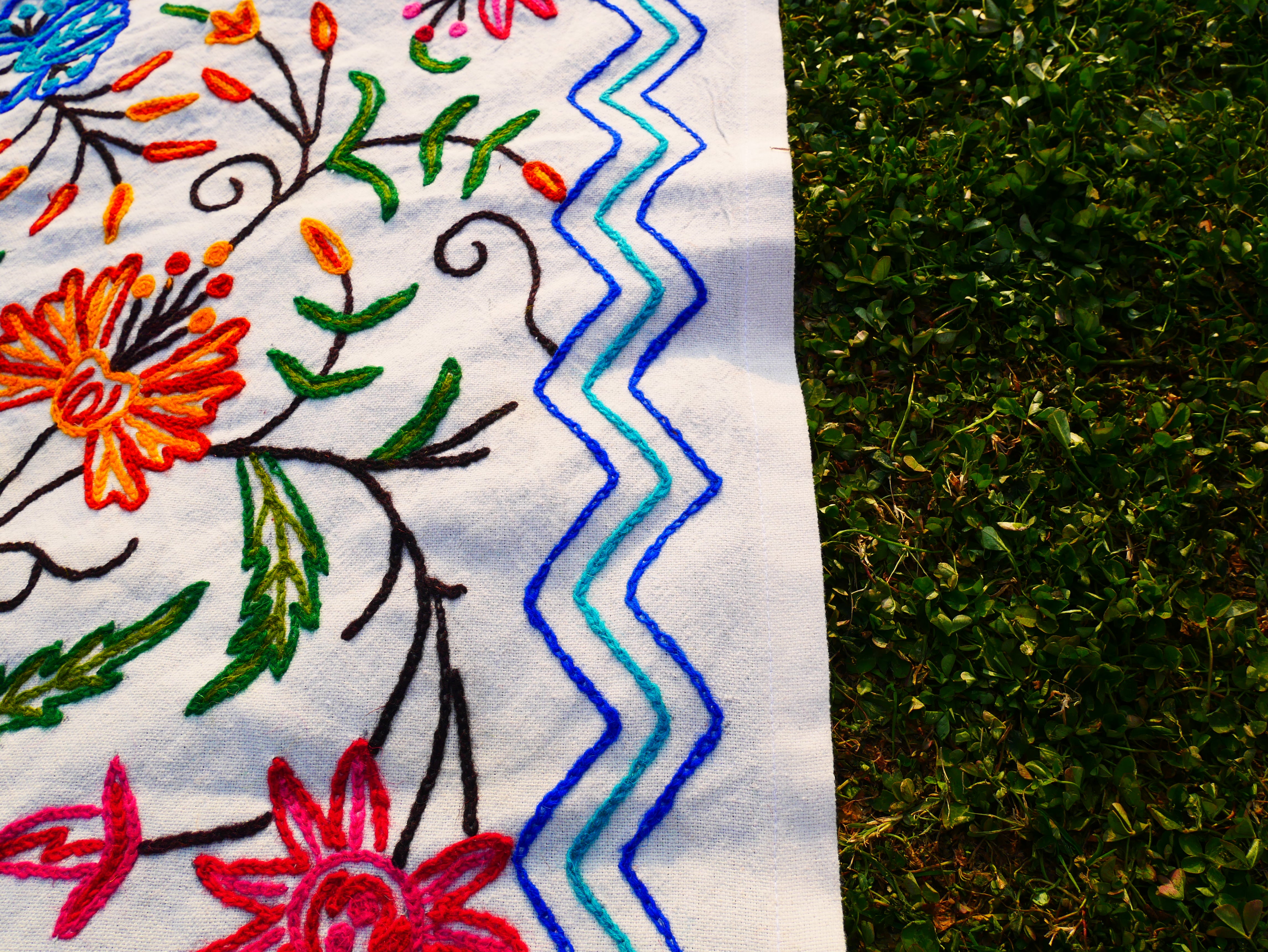 Bohemian bedding - luxury Indian bed throw | Kashmir Crewel embroidery - colorful bedspread, floral design