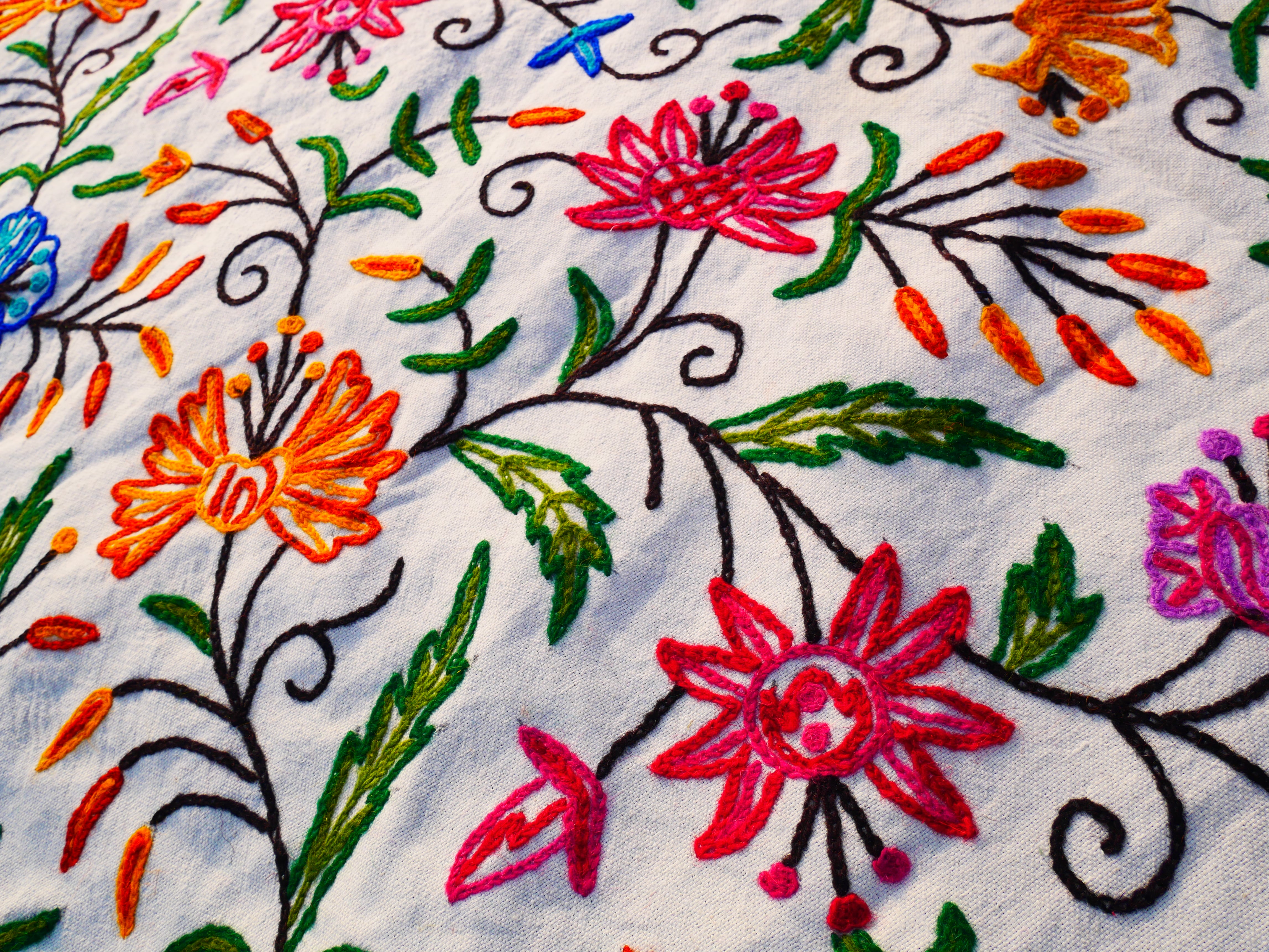 Bohemian bedding - luxury Indian bed throw | Kashmir Crewel embroidery - colorful bedspread, floral design