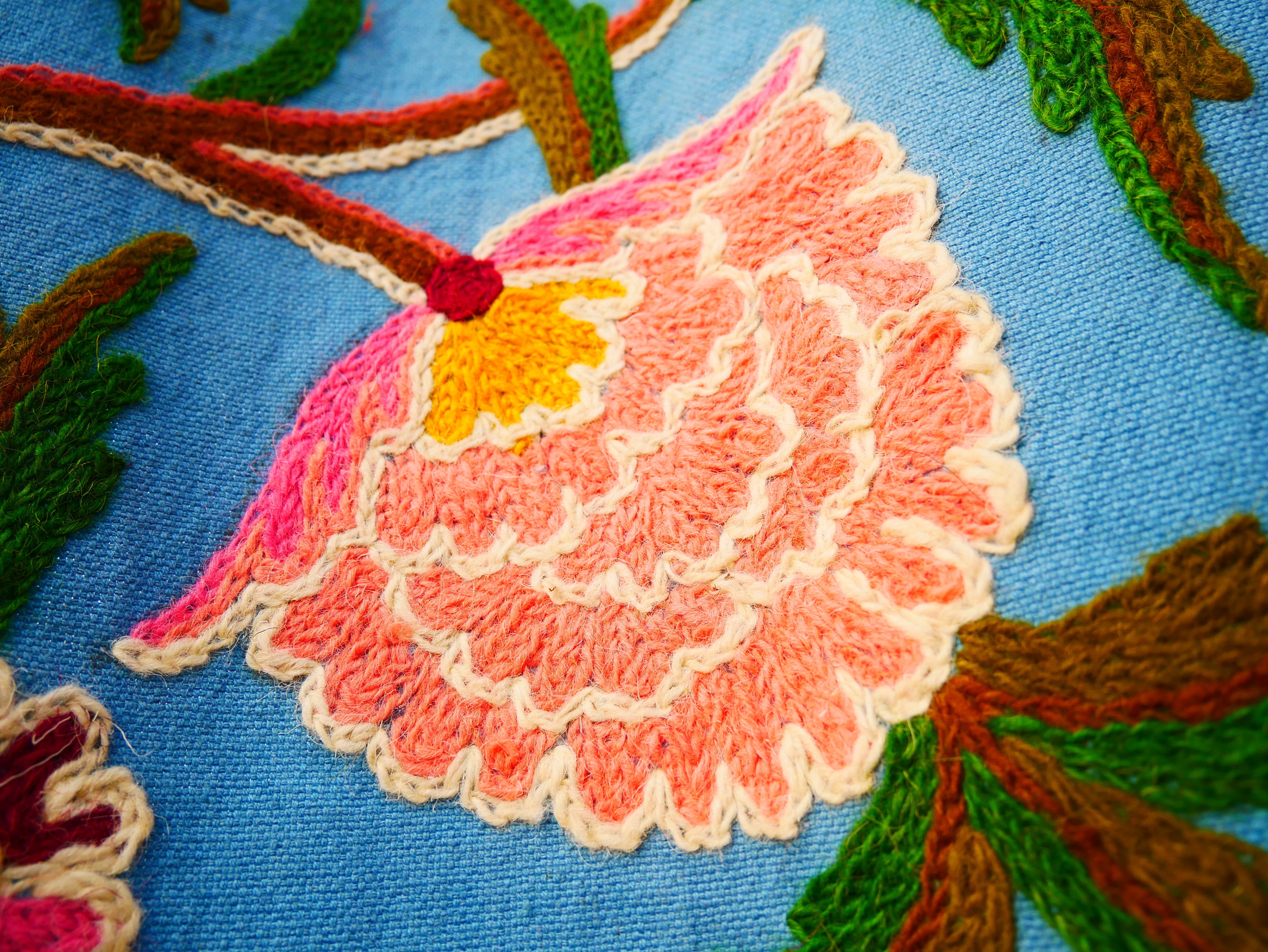 Cortina floral bordada a mano de Cachemira – Cortina bohemia de algodón y lana para dormitorio