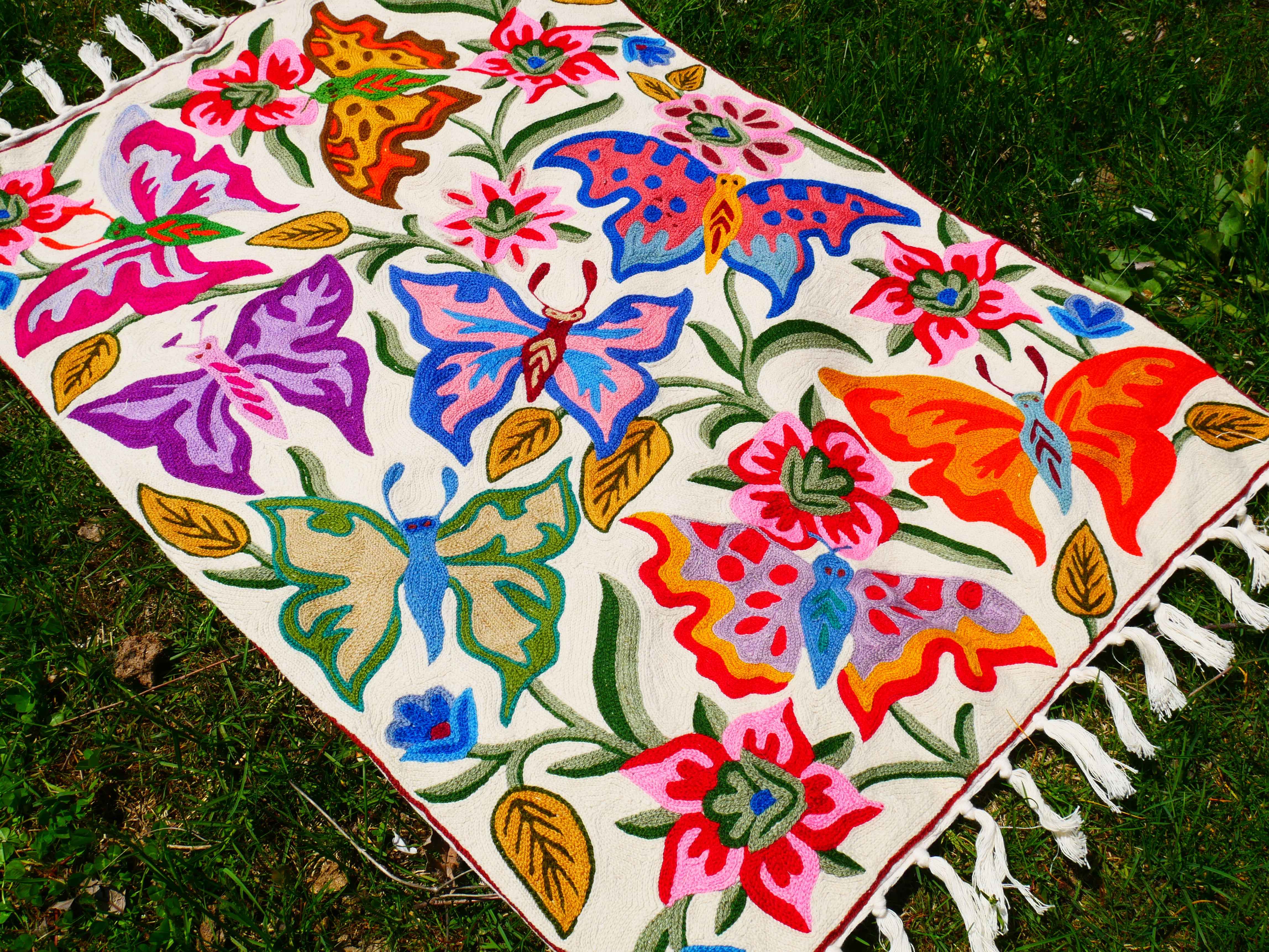 Handbestickter Wandbehang - Kashmiri Crewel Wandttepich aus Wolle und Baumwolle