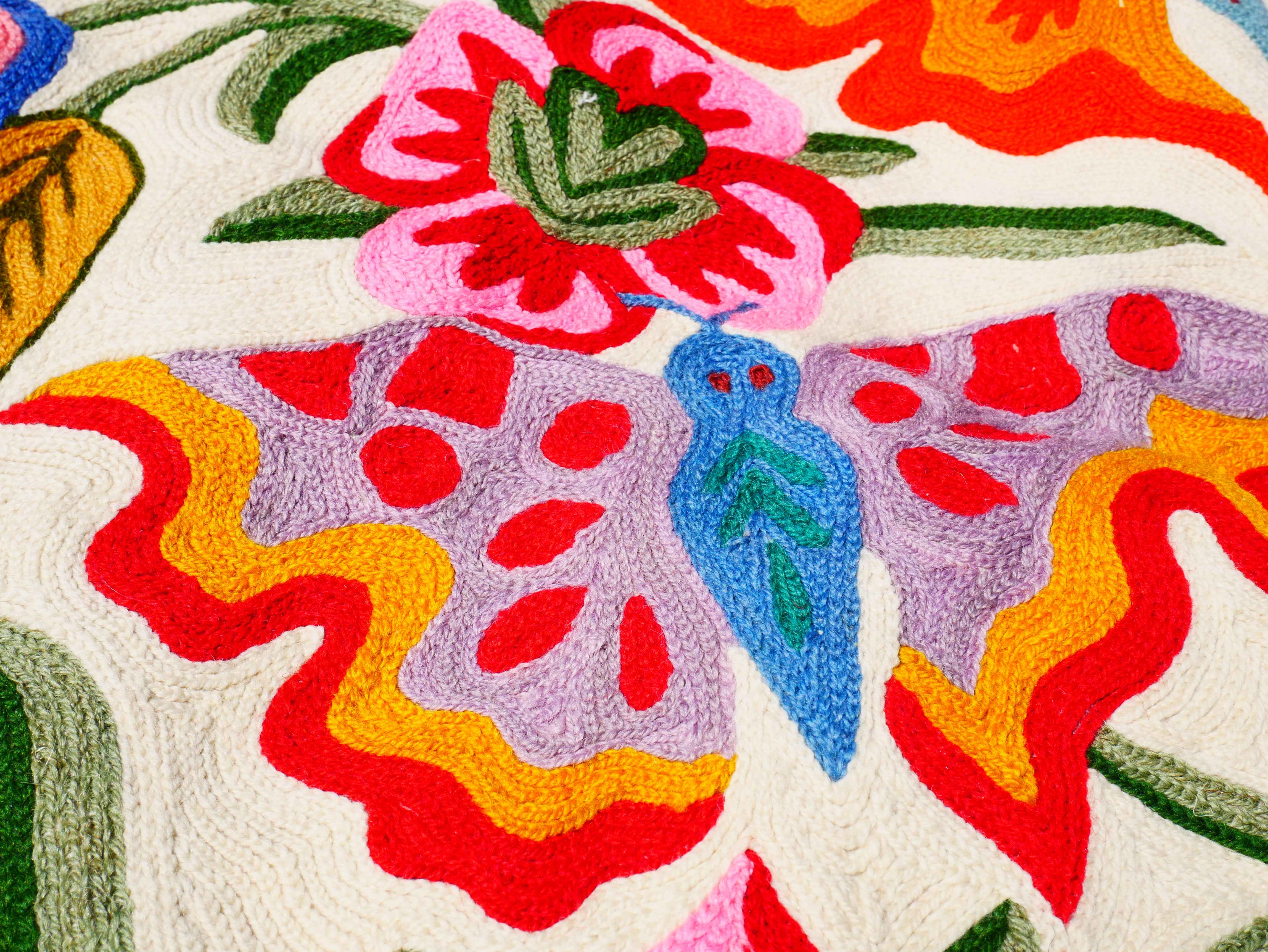 Handbestickter Wandbehang - Kashmiri Crewel Wandttepich aus Wolle und Baumwolle