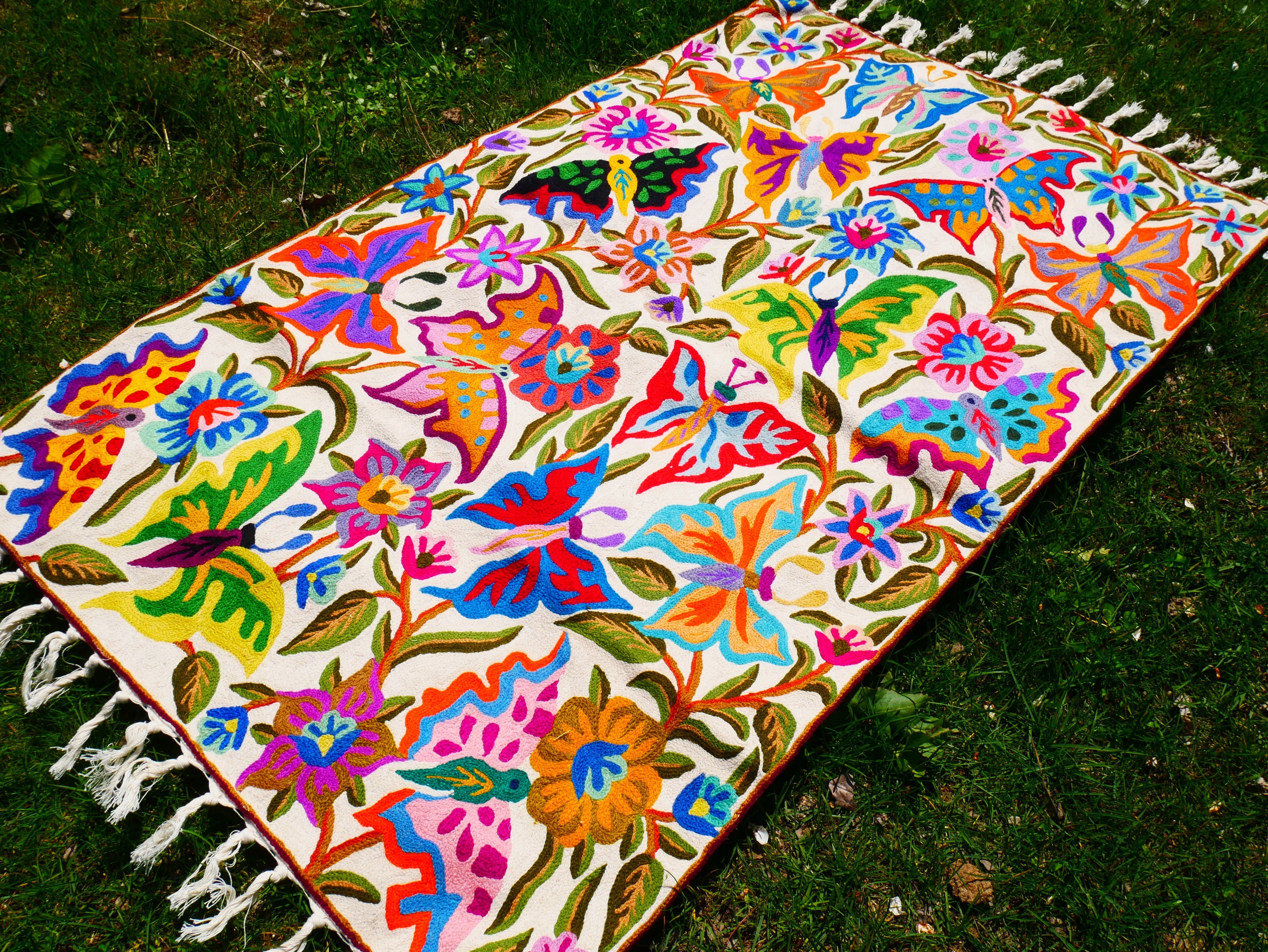 Kashmiri wool rug 3x5 Butterfly embroidery rug - decorative wall or accent urg