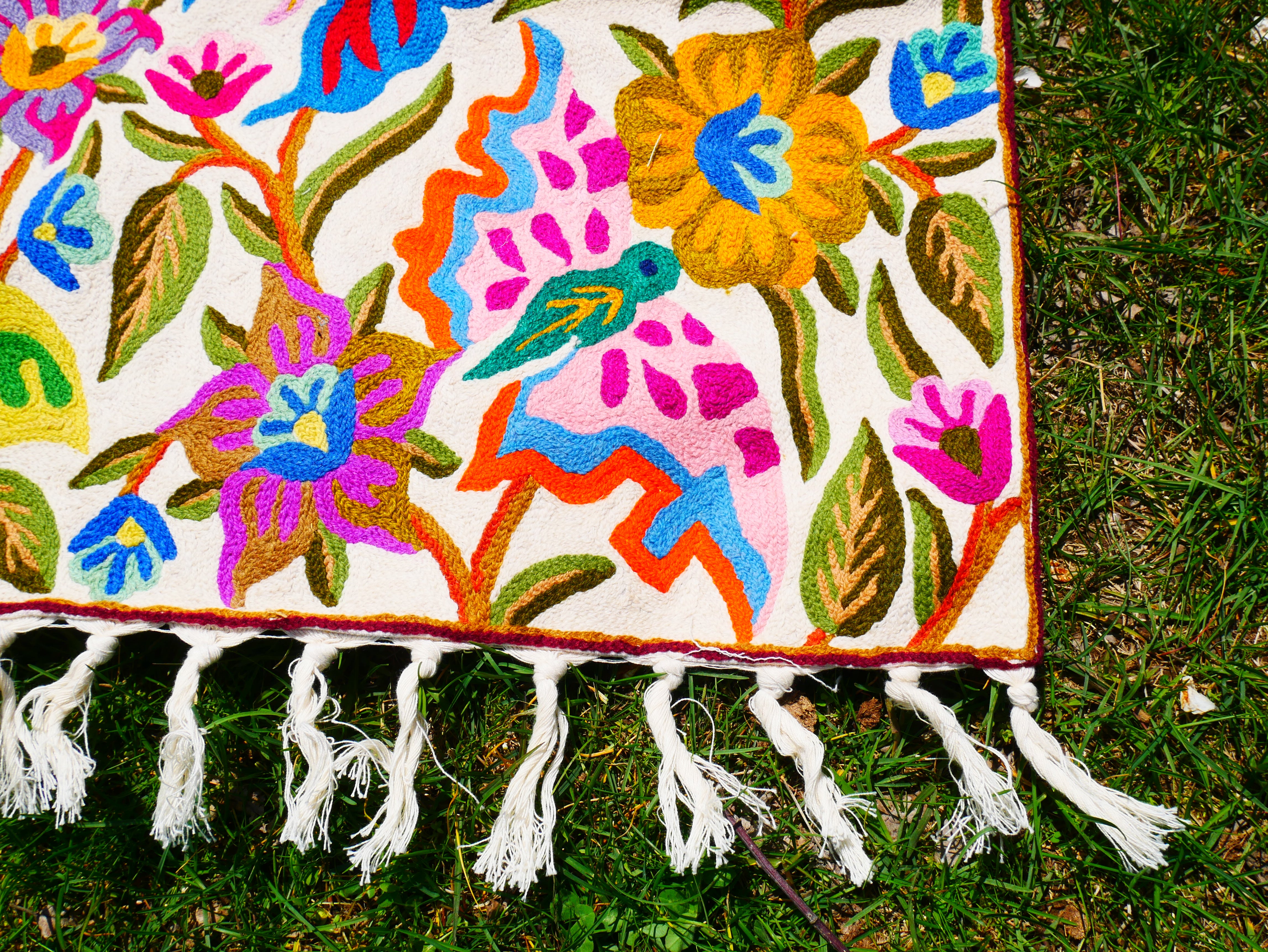Kashmiri wool rug 3x5 Butterfly embroidery rug - decorative wall or accent urg