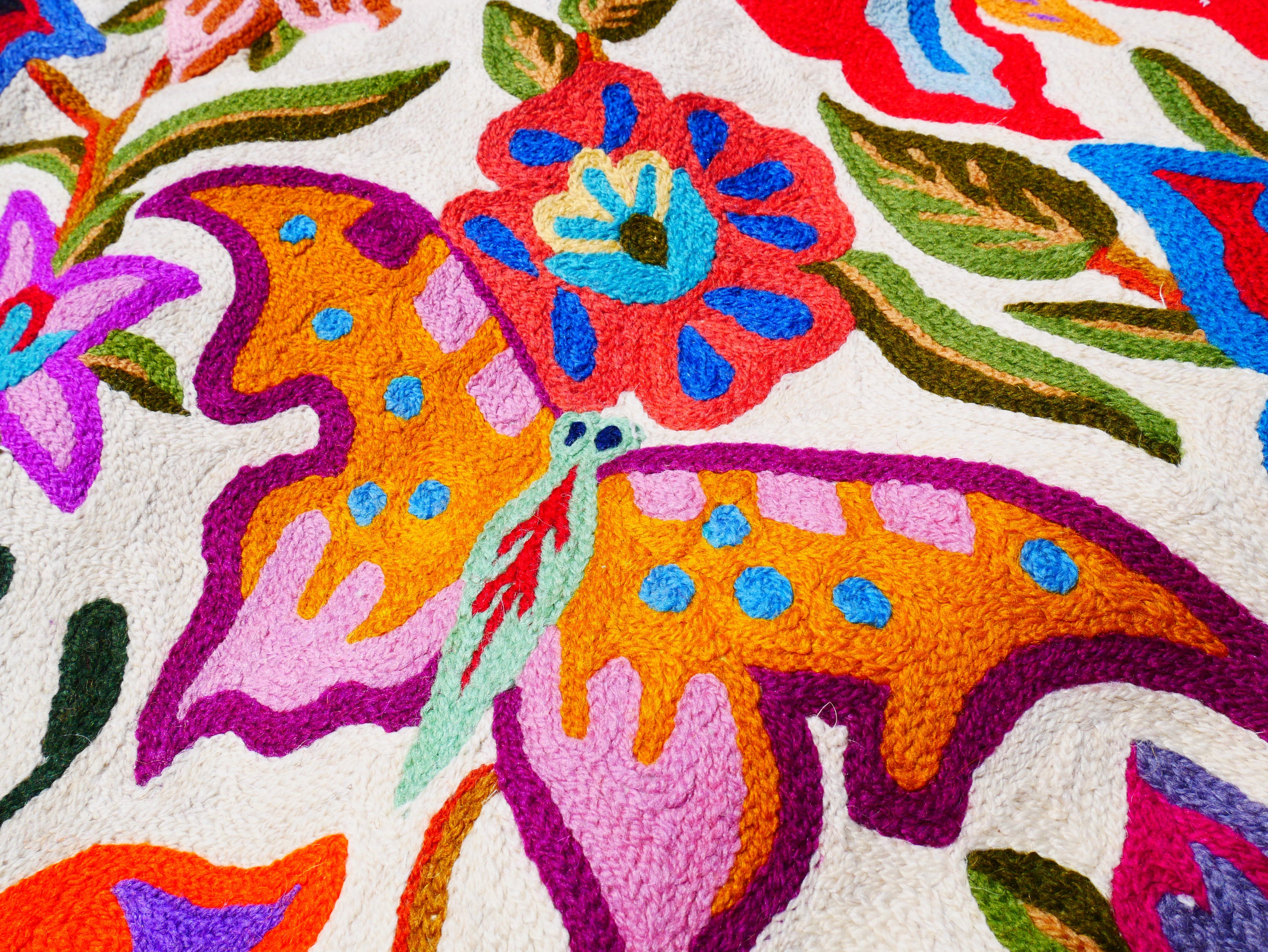 Kashmiri wool rug 3x5 Butterfly embroidery rug - decorative wall or accent urg