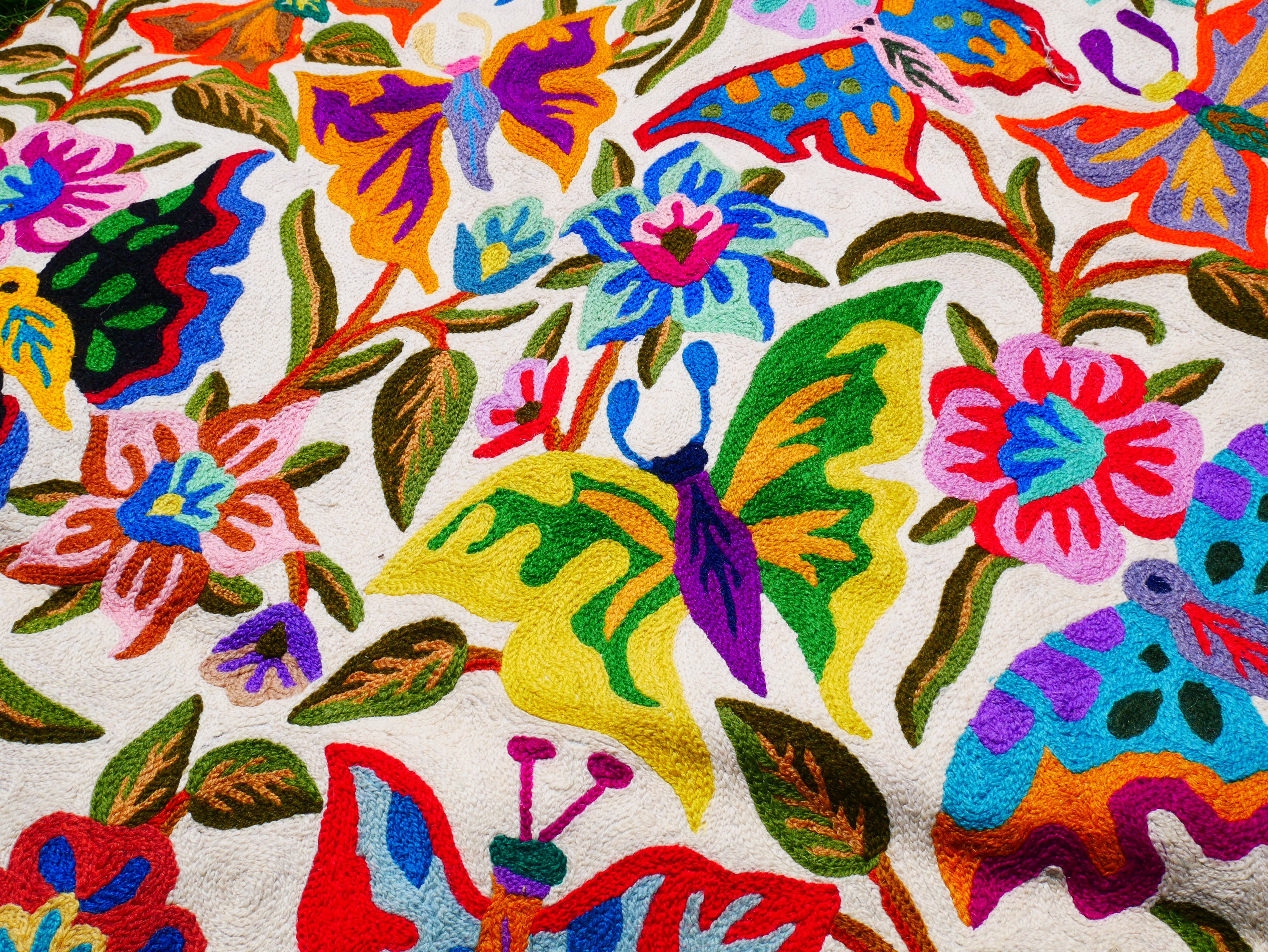 Kashmiri wool rug 3x5 Butterfly embroidery rug - decorative wall or accent urg