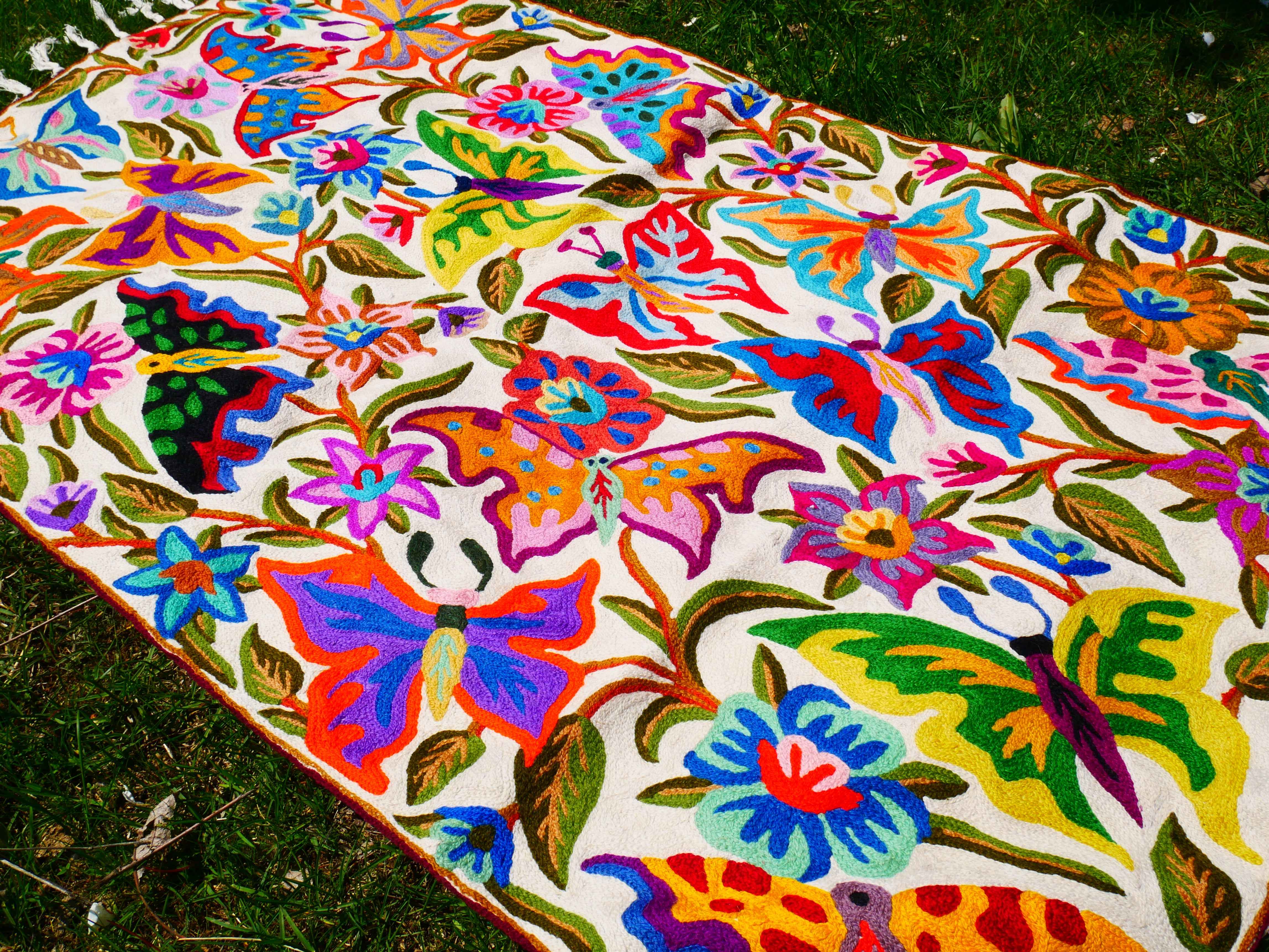 Kashmiri wool rug 3x5 Butterfly embroidery rug - decorative wall or accent urg