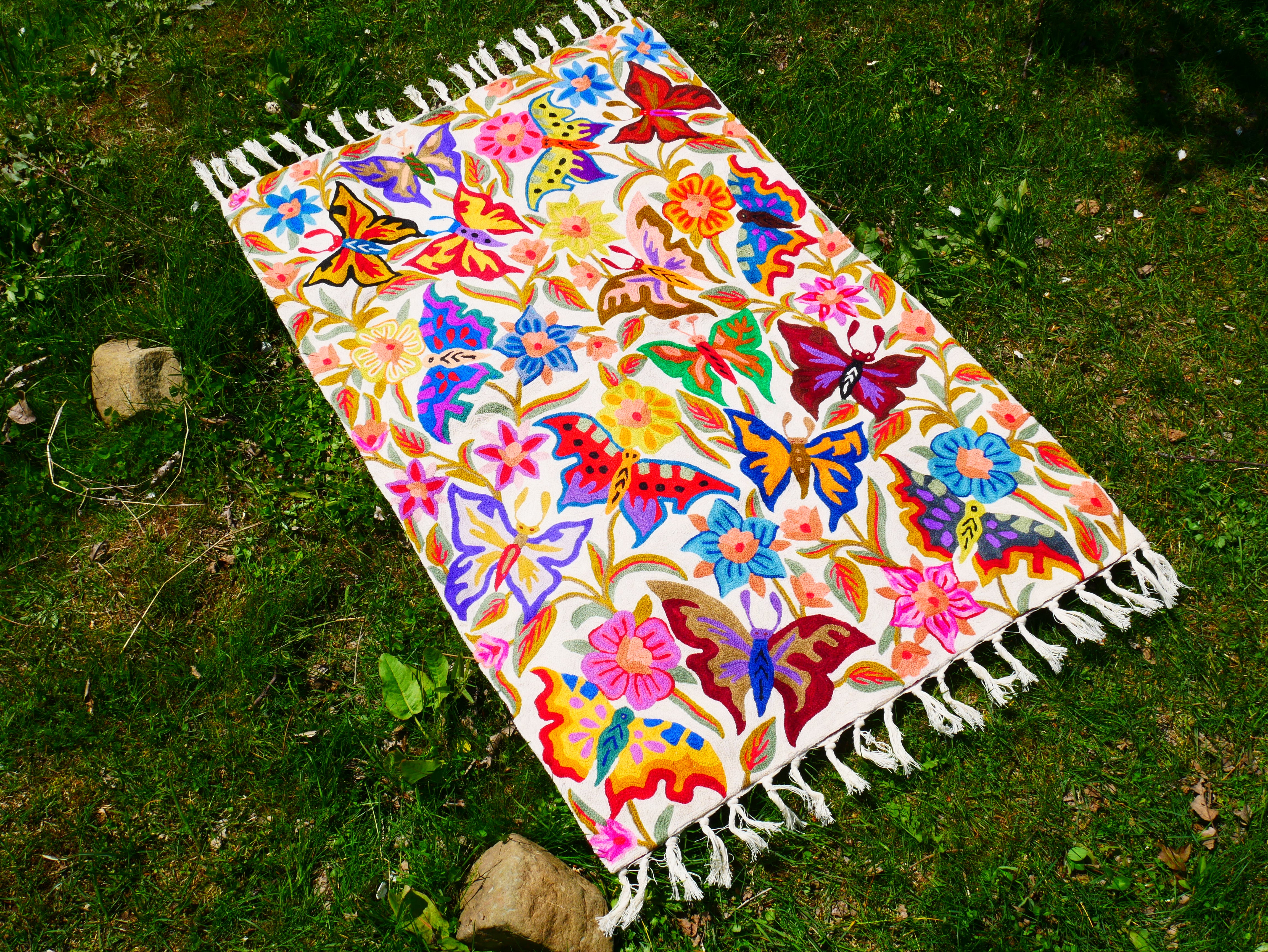 Kashmiri wool rug 2x3 Butterfly embroidery rug - decorative wall or accent rug