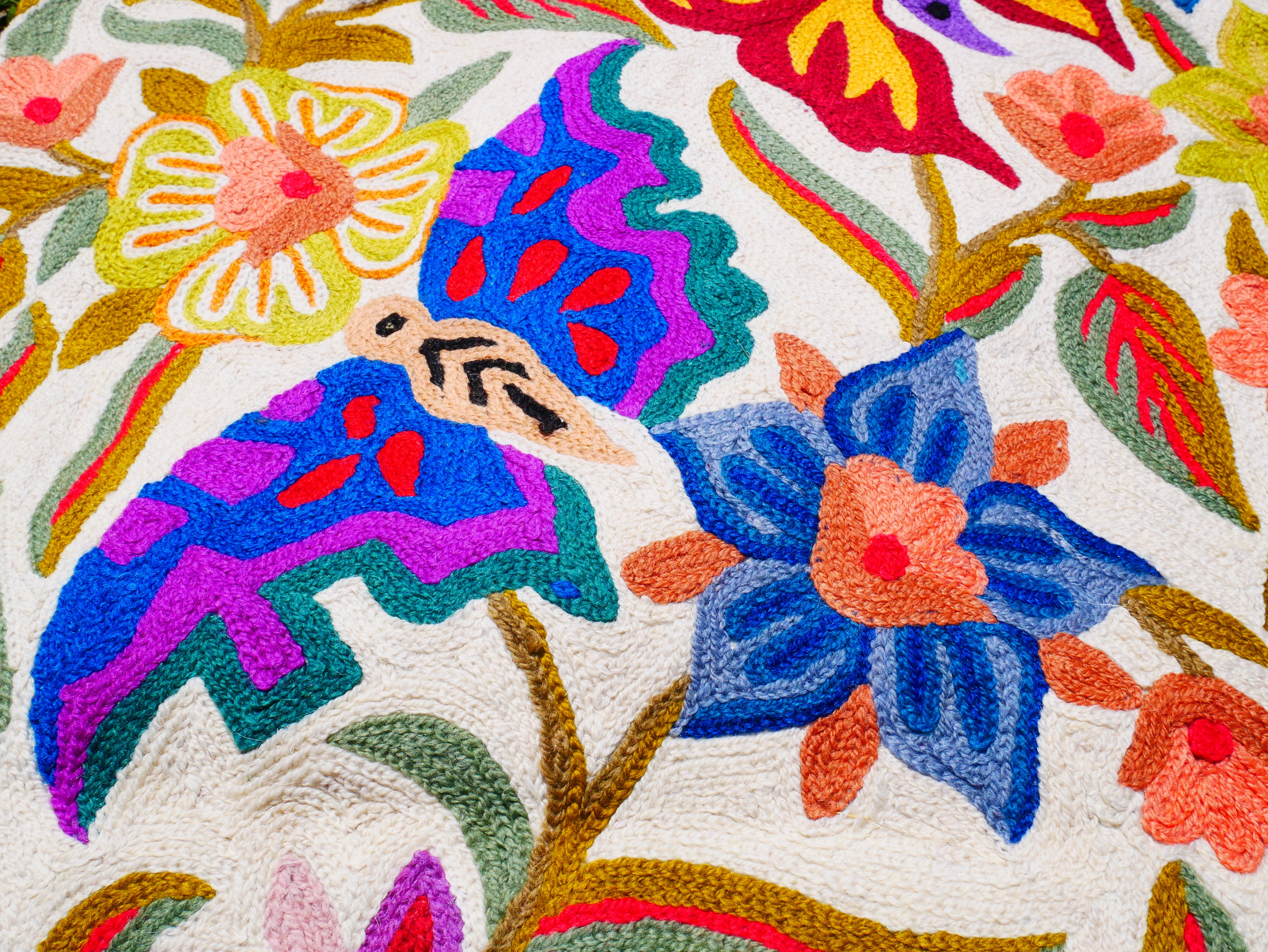 Kashmiri wool rug 2x3 Butterfly embroidery rug - decorative wall or accent rug