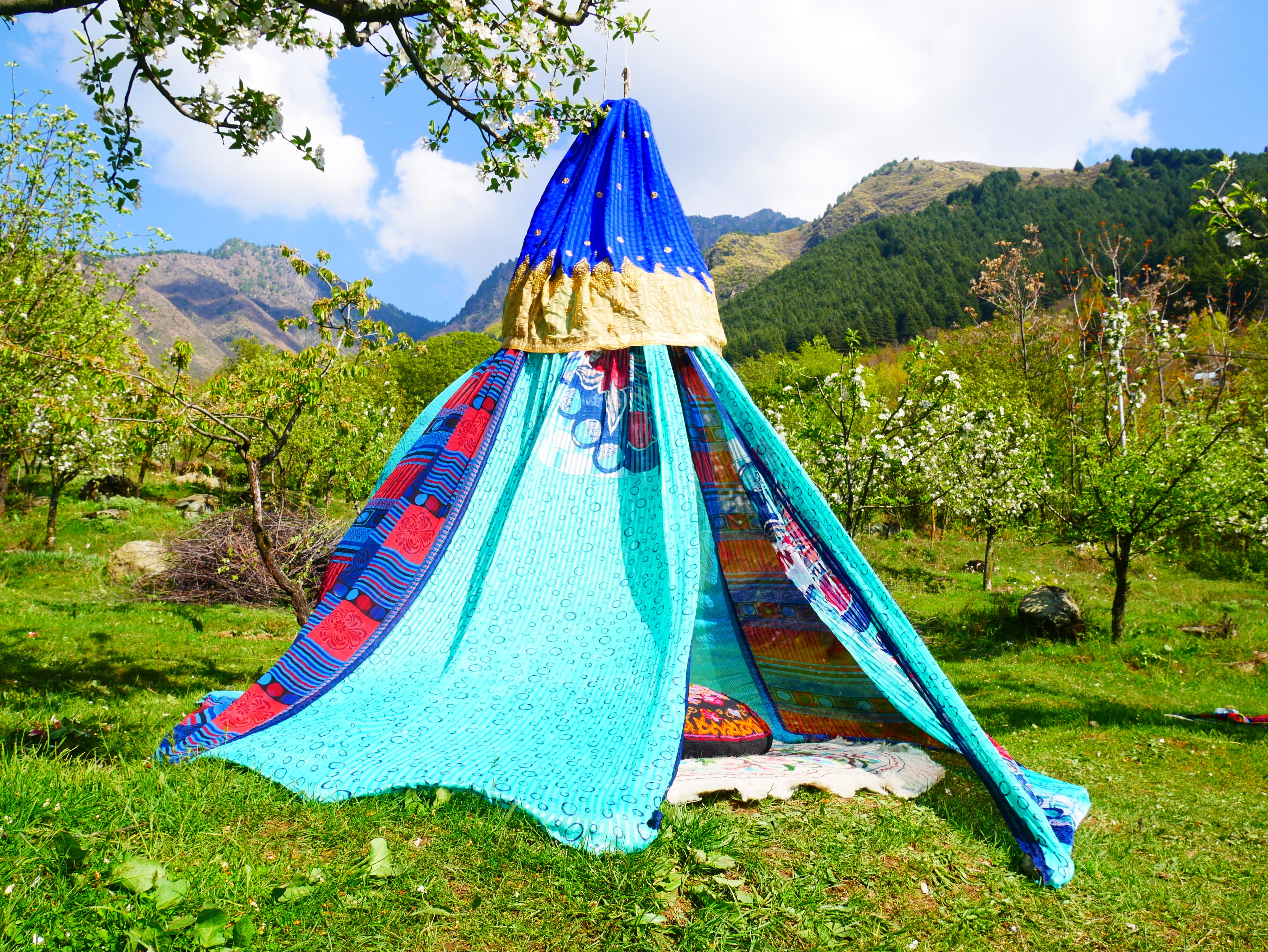 Dosel bohemio - Tienda de sari - Dosel de cama | Decoración hippie - Baldaquino Shanti para espacios de meditación o rincones de lectura