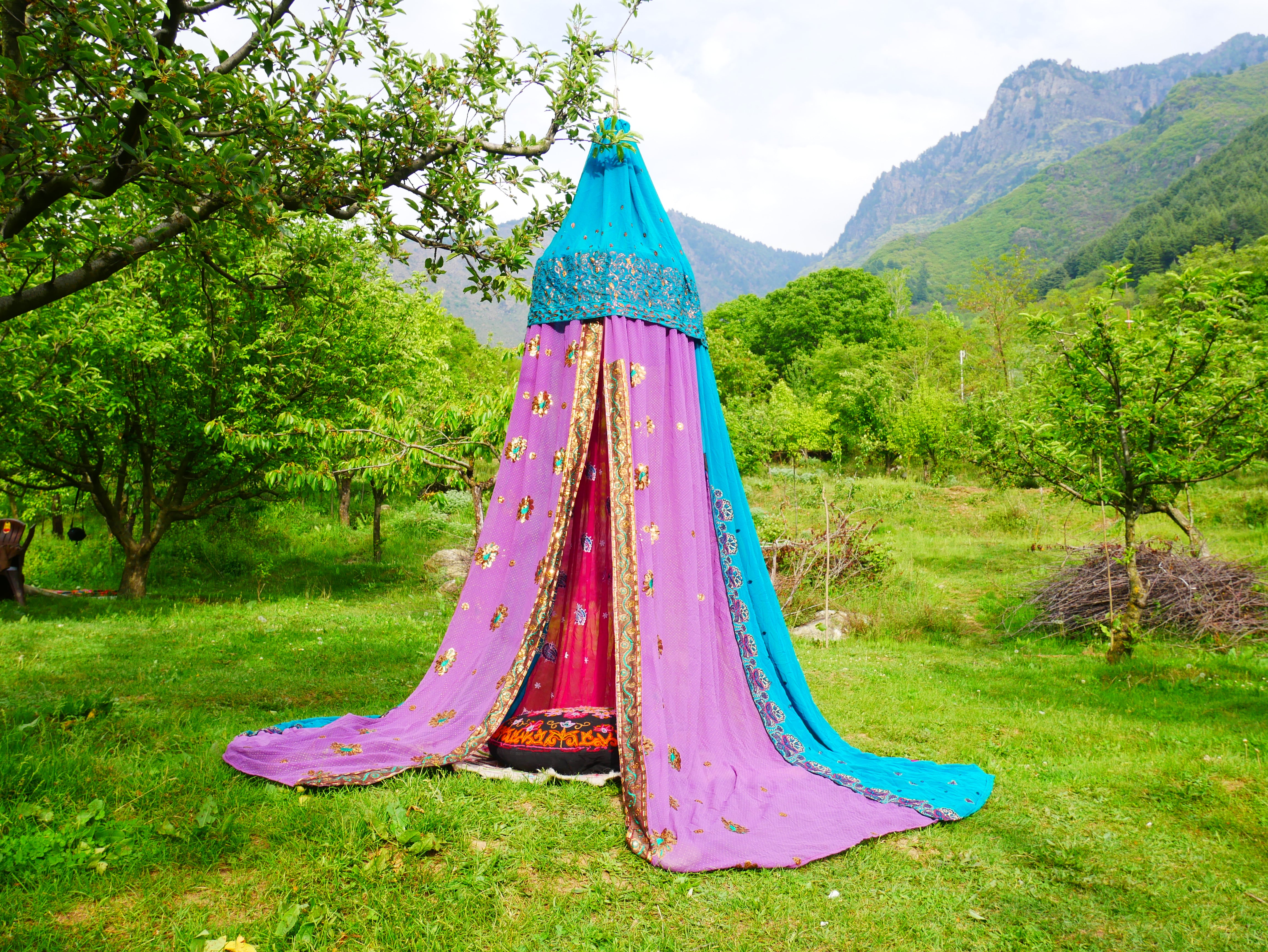 Saree canopy - hanging tent - bed canopy | bohemian wedding backdrop | Indian Hippie decor - floor seating area | meditation room - glamping