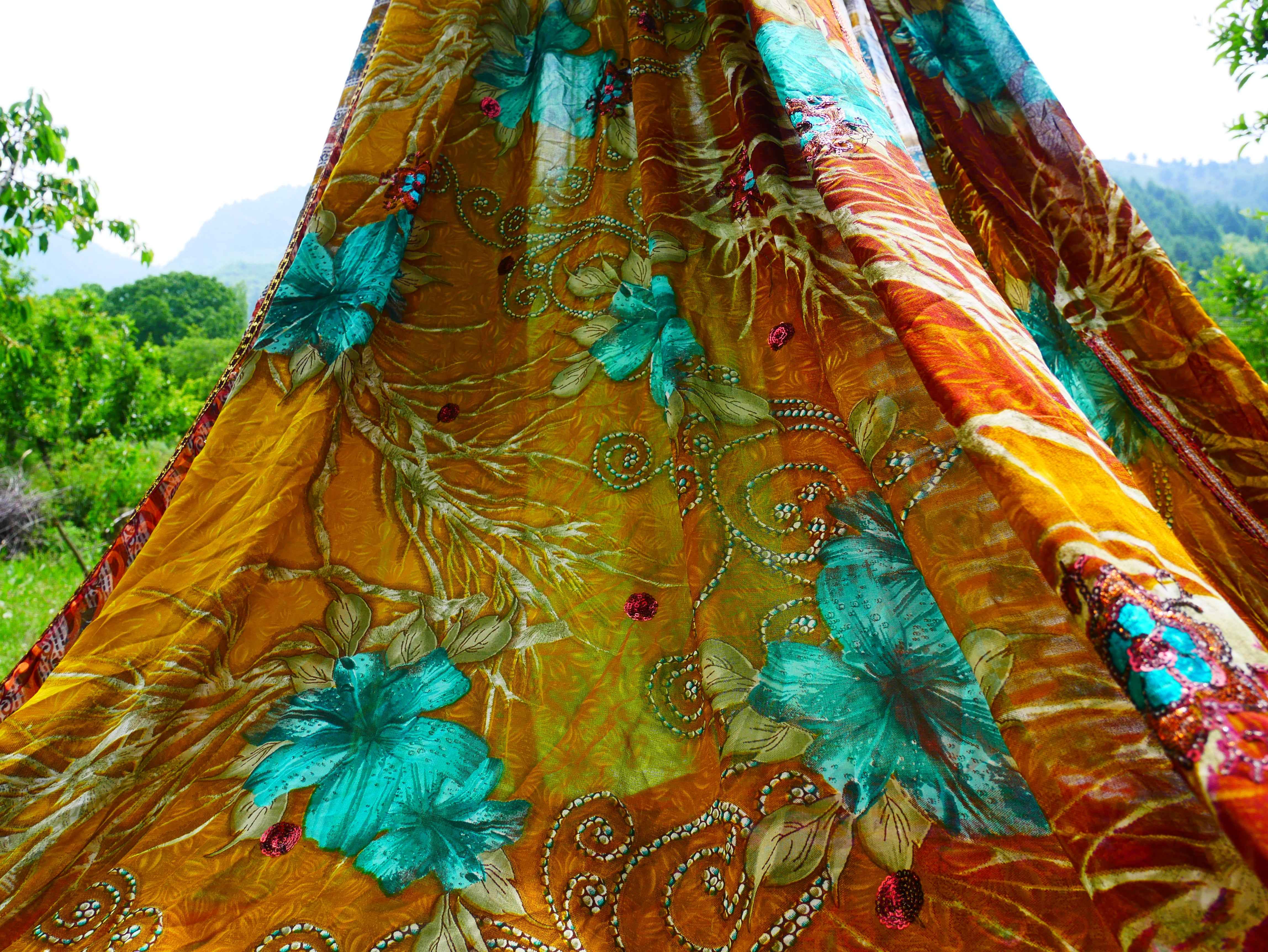 Shanti Canopy Saree tent - bed canopy | Kashmiri baldachin for Meditation Spaces or Reading nooks