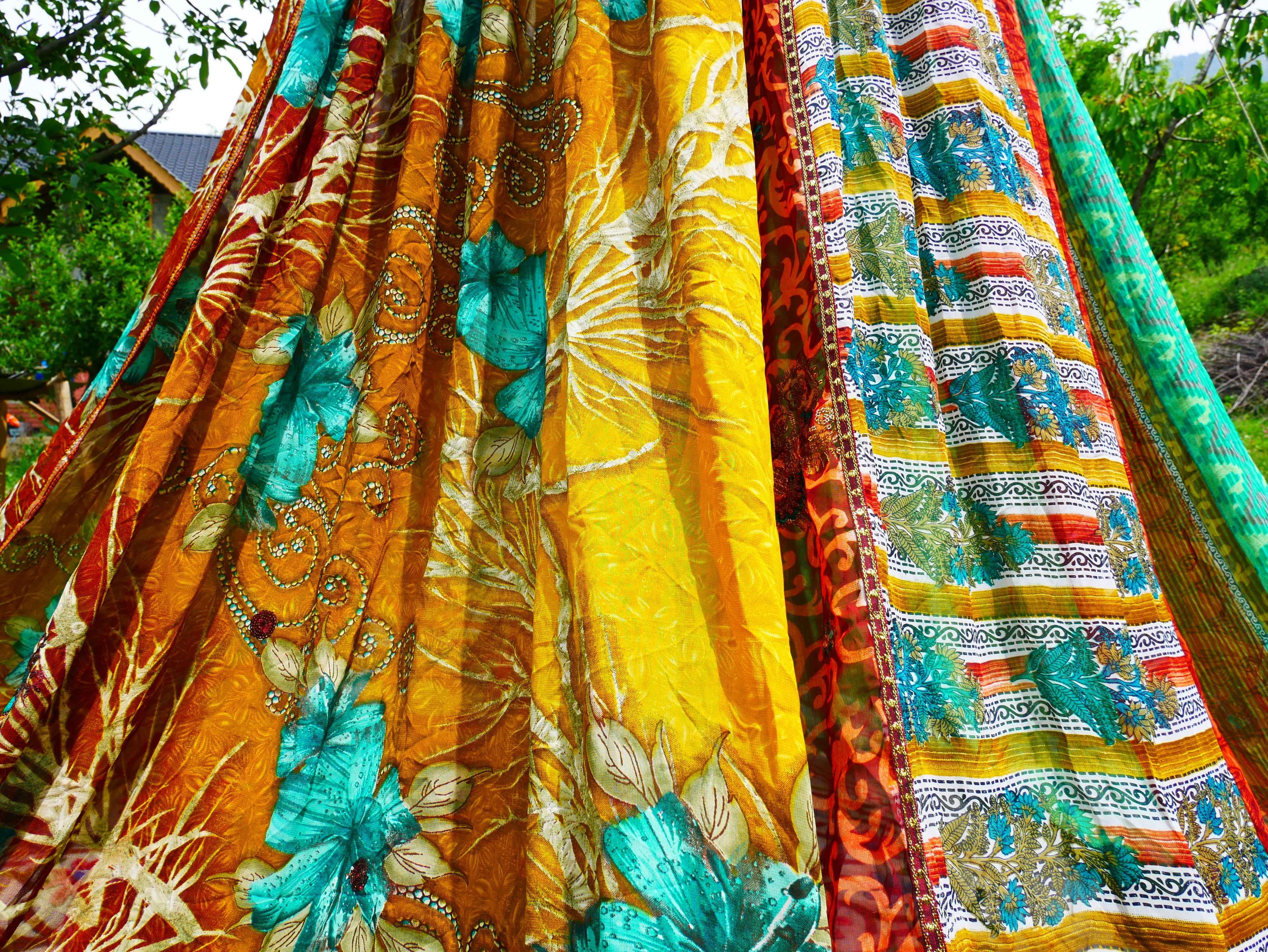 Shanti Canopy Saree tent - bed canopy | Kashmiri baldachin for Meditation Spaces or Reading nooks