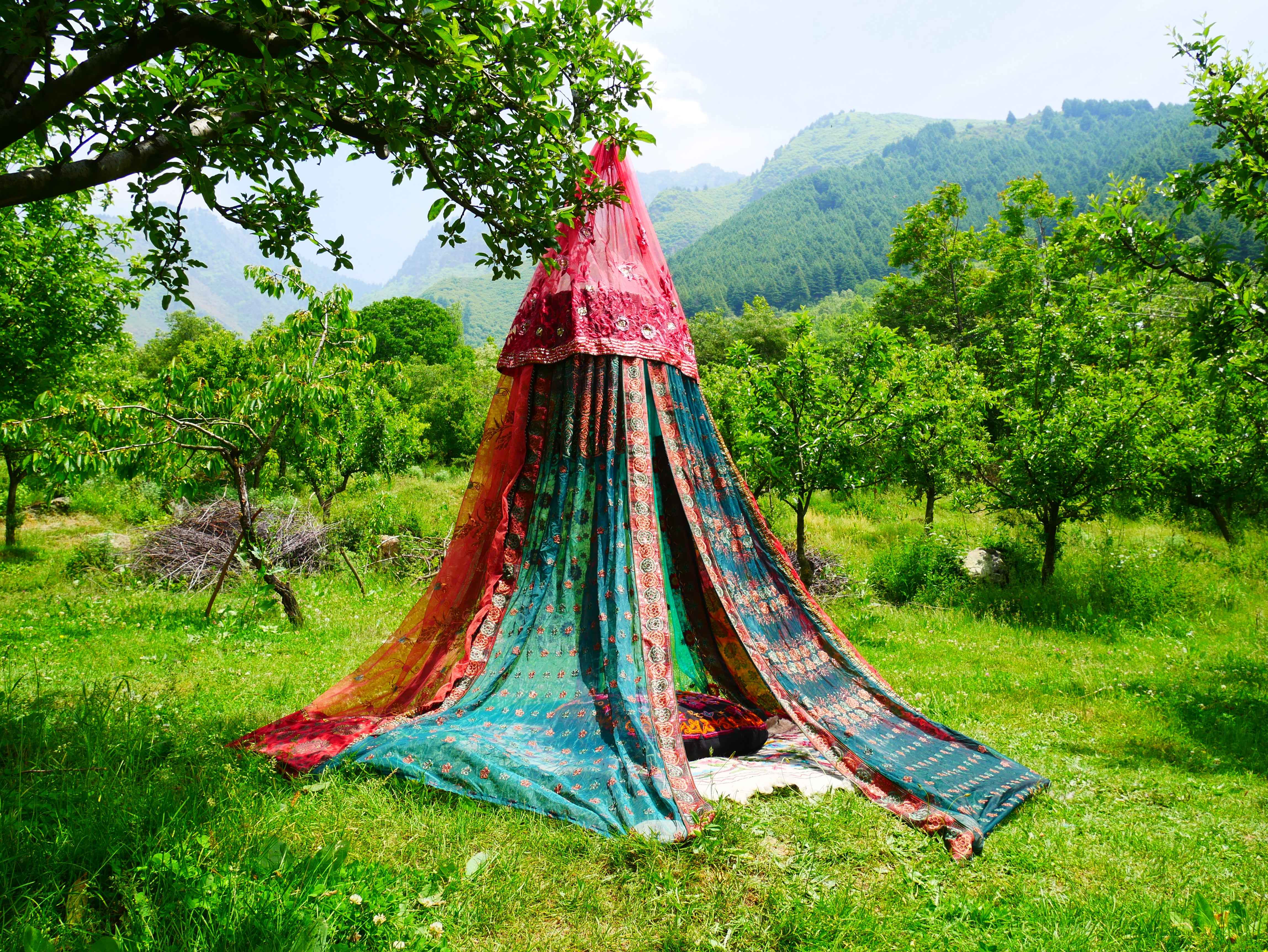 Kashmiri Canopy Saree tent - Bed Canopy | Shanti baldachin for Meditation Spaces or Kids play tent