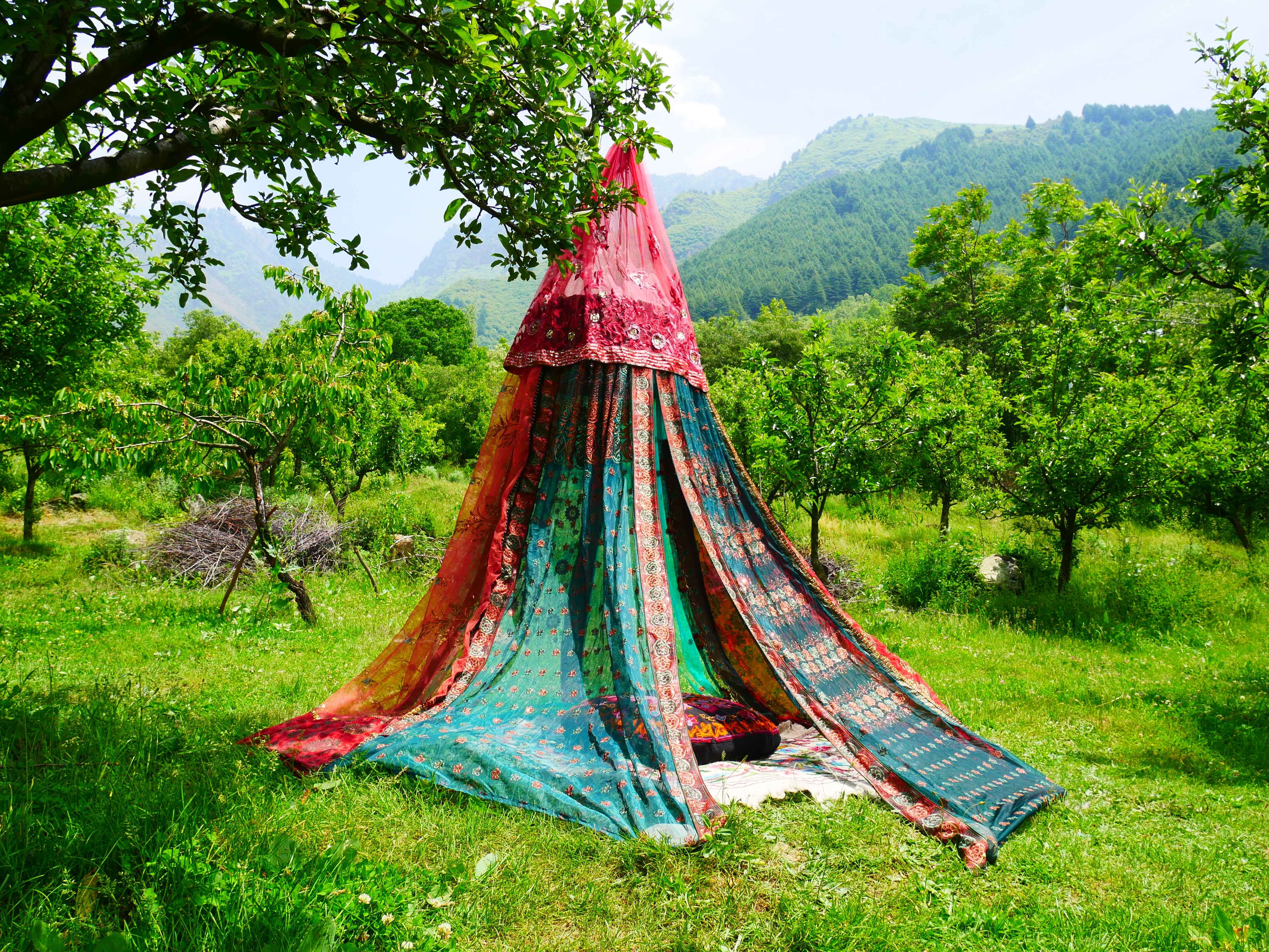 Kashmiri Canopy Saree tent - Bed Canopy | Shanti baldachin for Meditation Spaces or Kids play tent