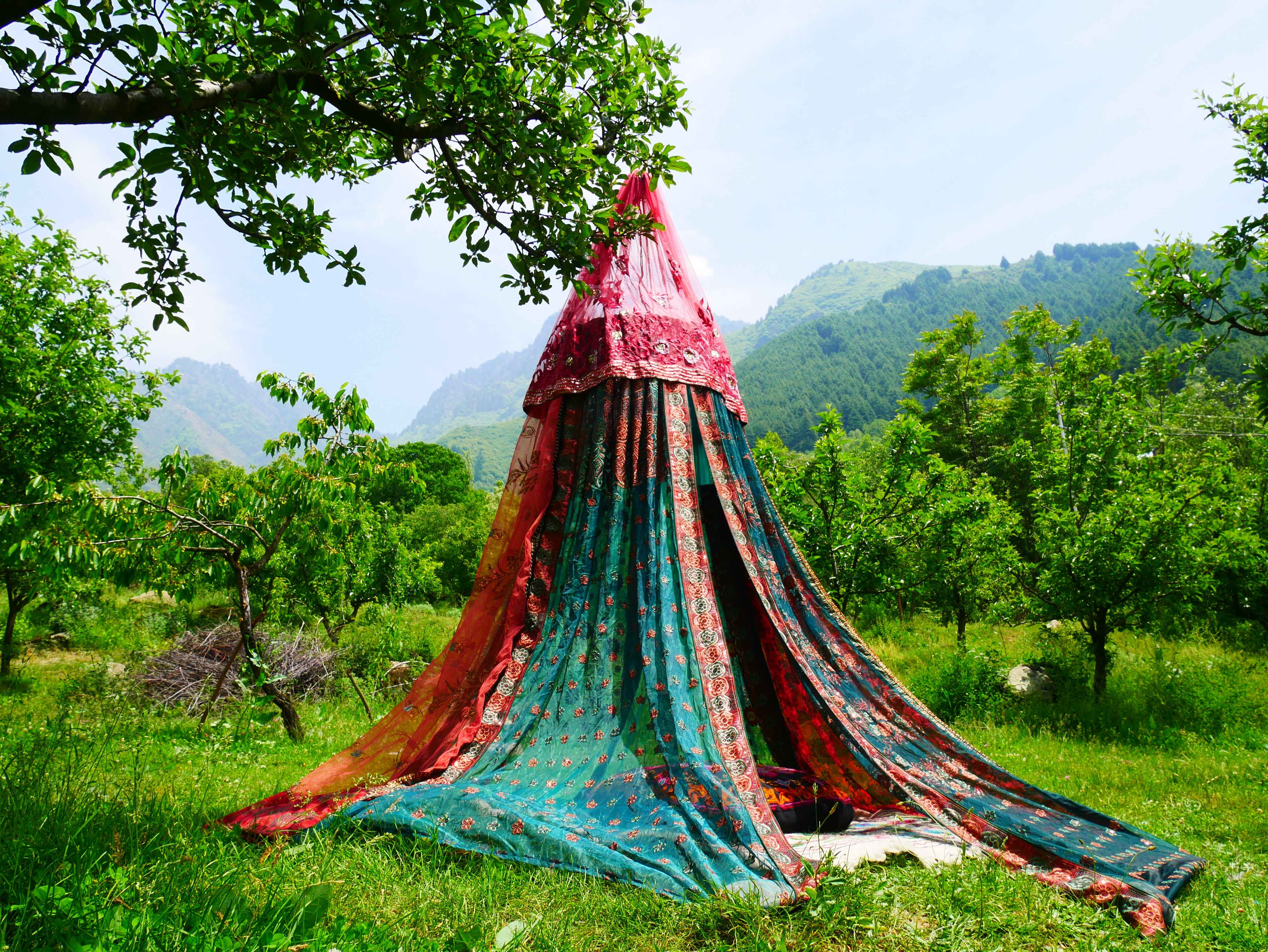 Kashmiri Canopy Saree tent - Bed Canopy | Shanti baldachin for Meditation Spaces or Kids play tent