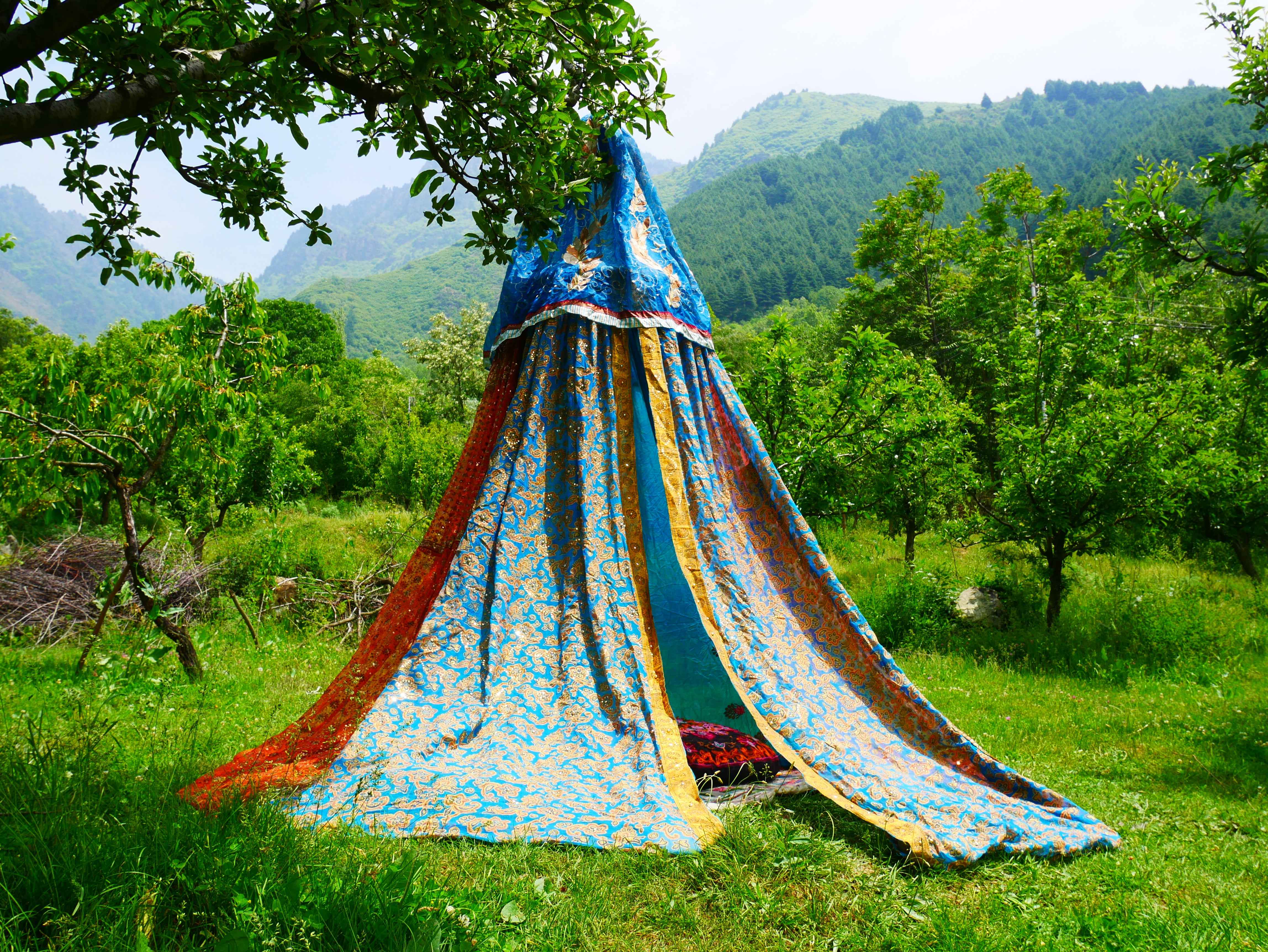 Shanti baldachin for Meditation Spaces or Reading nook - Kashmiri Canopy Saree tent