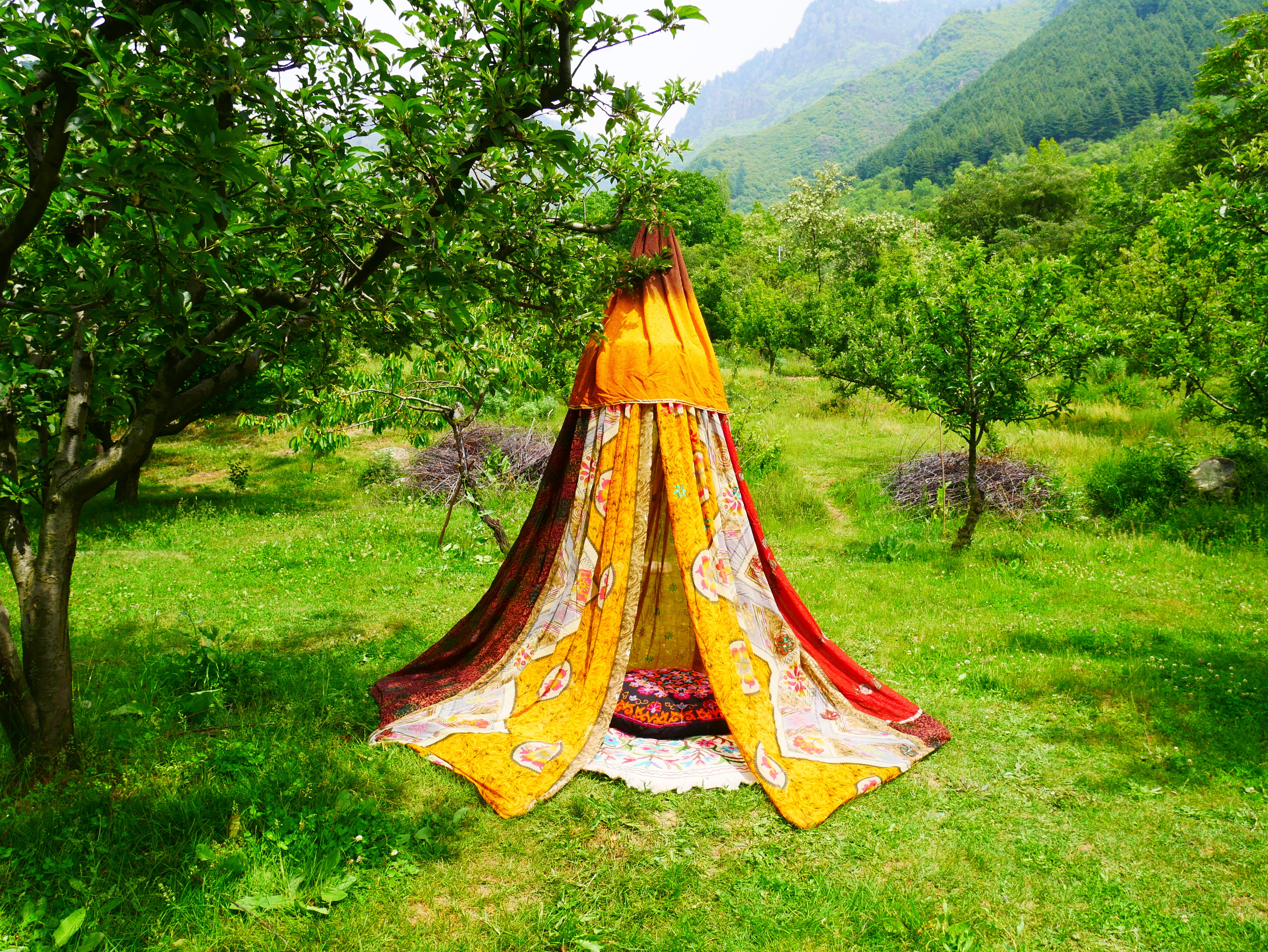 Shanti Canopy Saree tent - bed canopy | Kashmiri baldachin for Meditation Spaces or Reading nooks