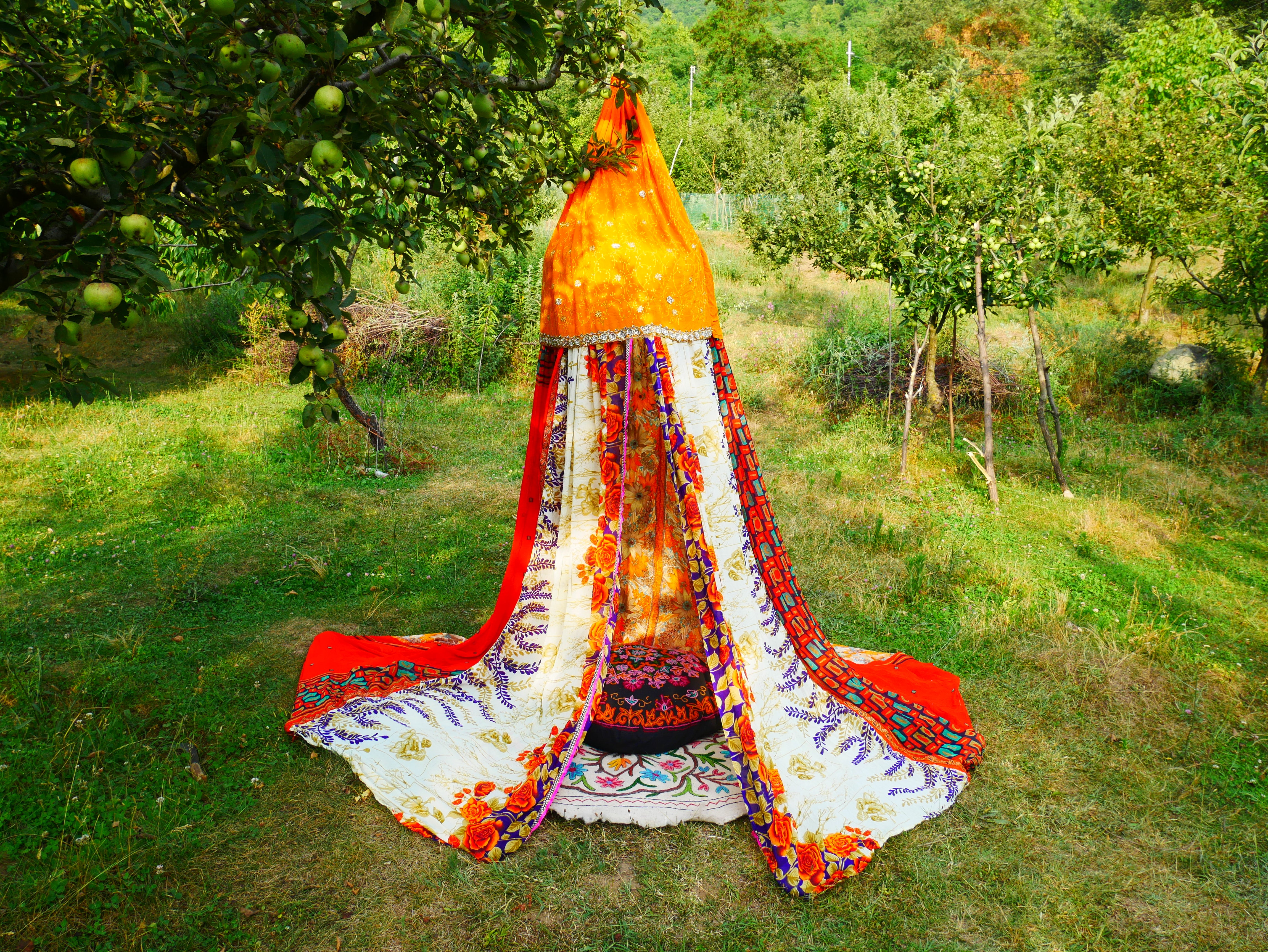 Shanti Canopy Saree tent - bed canopy | Kashmiri baldachin for Meditation Spaces or Reading nooks