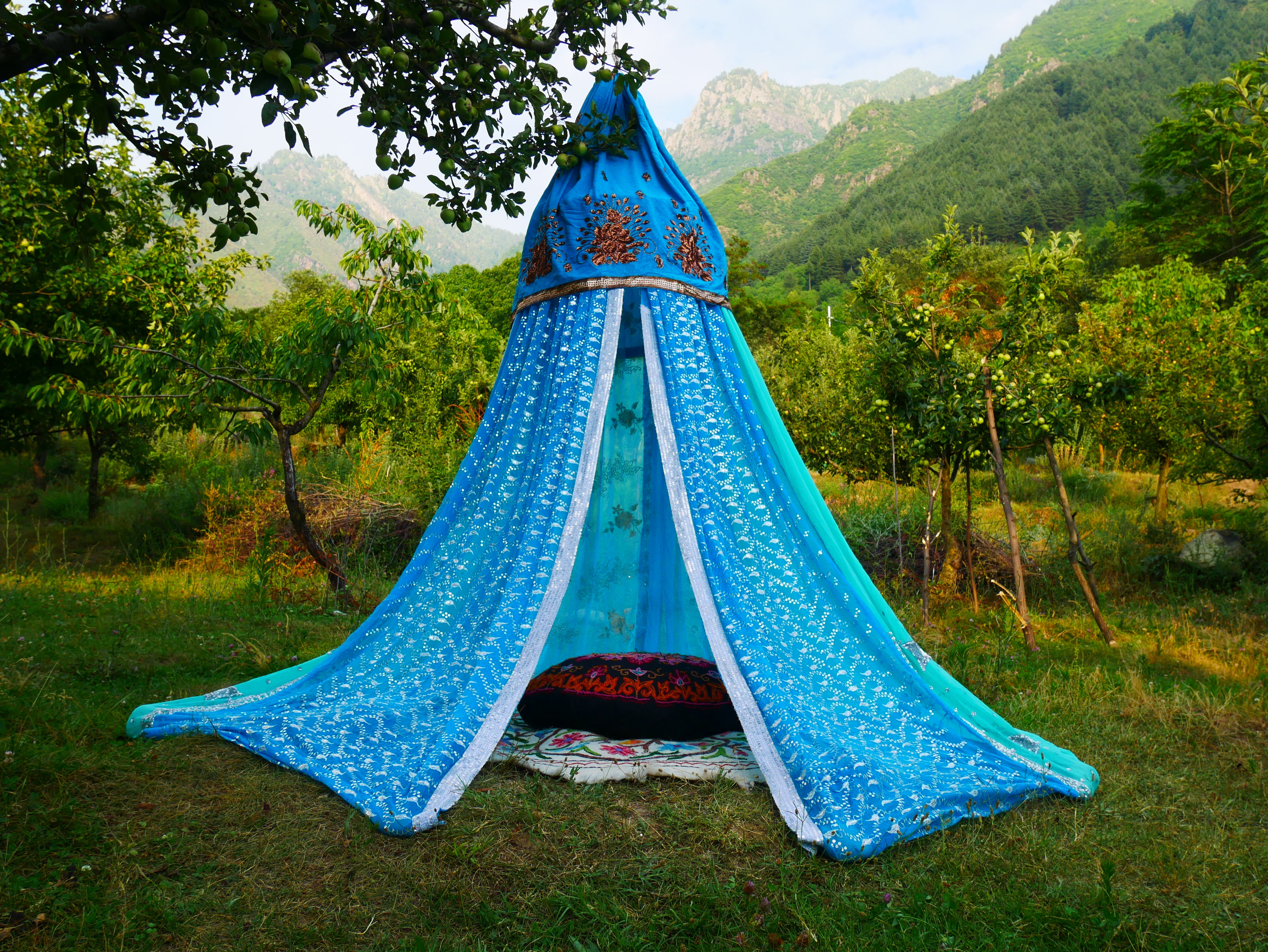 Kashmiri Canopy Saree tent - Bed Canopy | Shanti baldachin for Meditation Spaces or Kids play tent