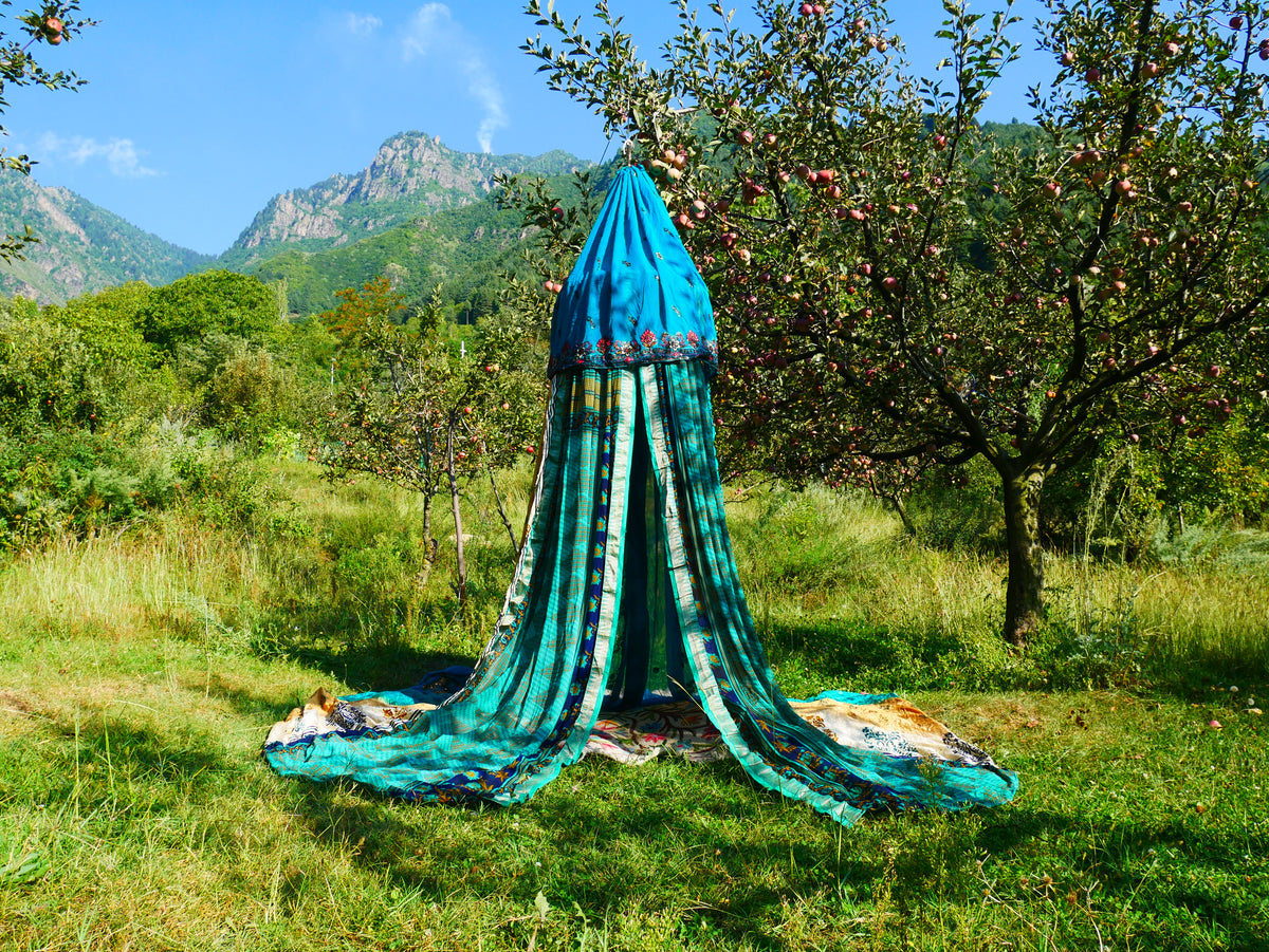 Shanti Canopy Saree tent - bed canopy | Kashmiri baldachin for Meditation Spaces or Reading nooks