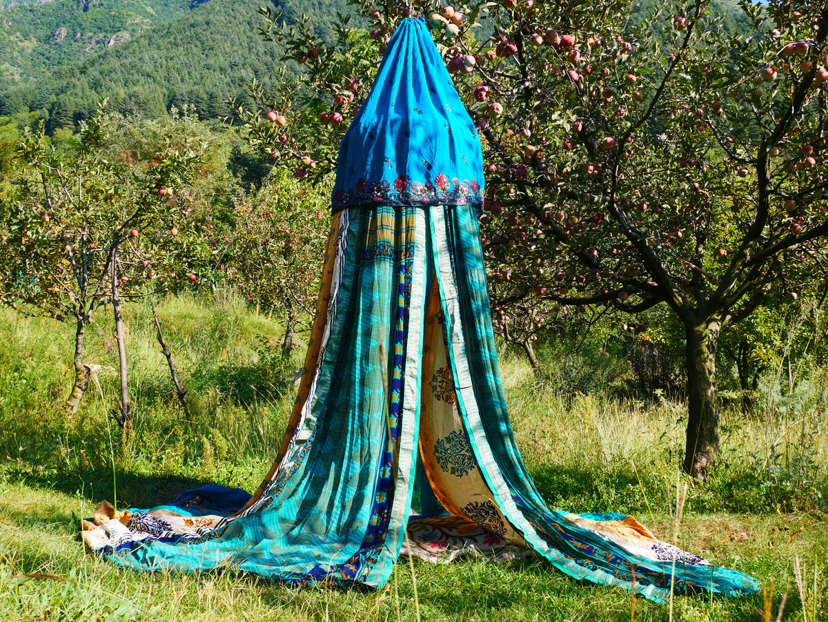 Shanti Canopy Saree tent - bed canopy | Kashmiri baldachin for Meditation Spaces or Reading nooks