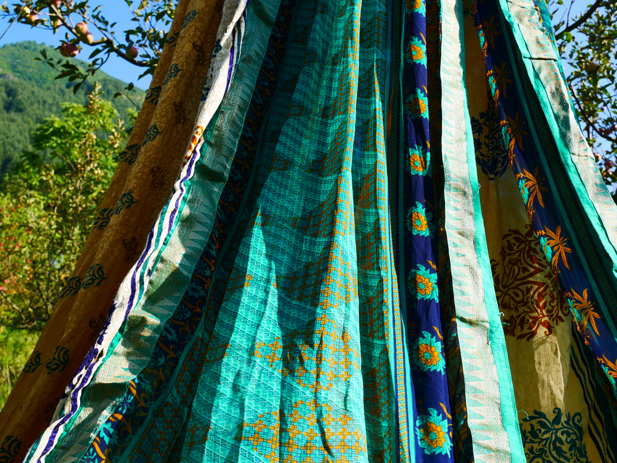 Shanti Canopy Saree tent - bed canopy | Kashmiri baldachin for Meditation Spaces or Reading nooks
