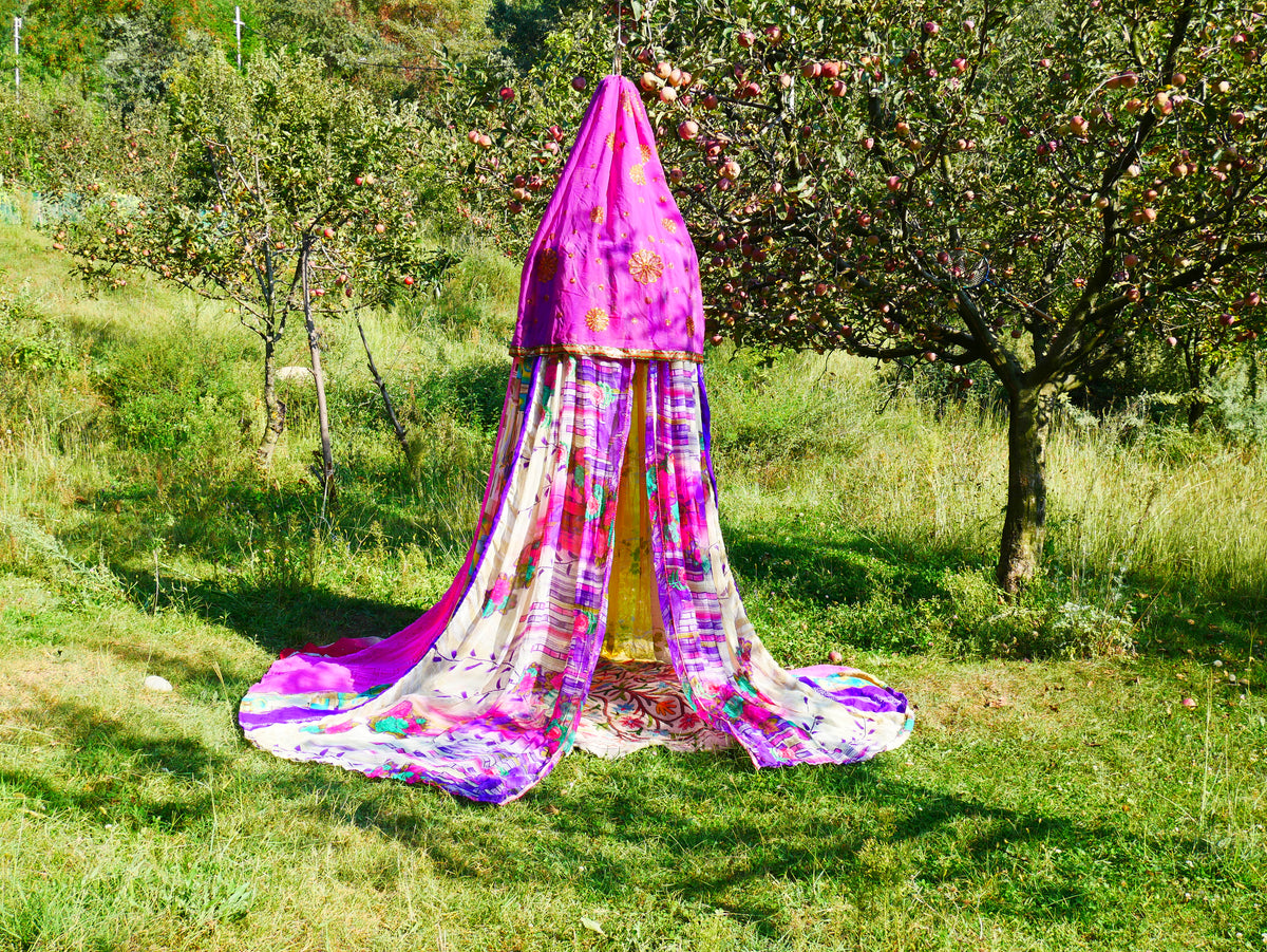 Kashmiri Canopy Saree tent - Bed Canopy | Festival or Glamping decor - Shanti baldachin for Meditation Spaces