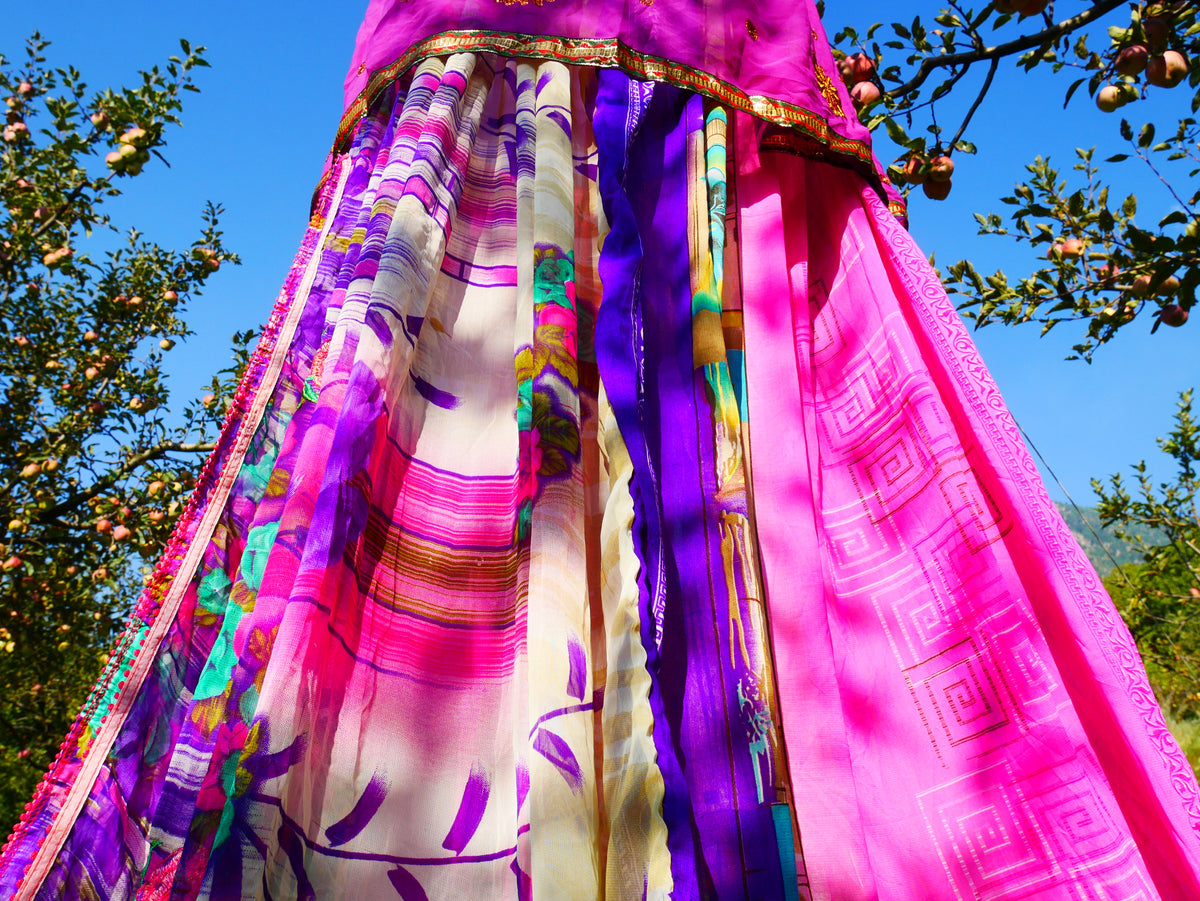 Kashmiri Canopy Saree tent - Bed Canopy | Festival or Glamping decor - Shanti baldachin for Meditation Spaces
