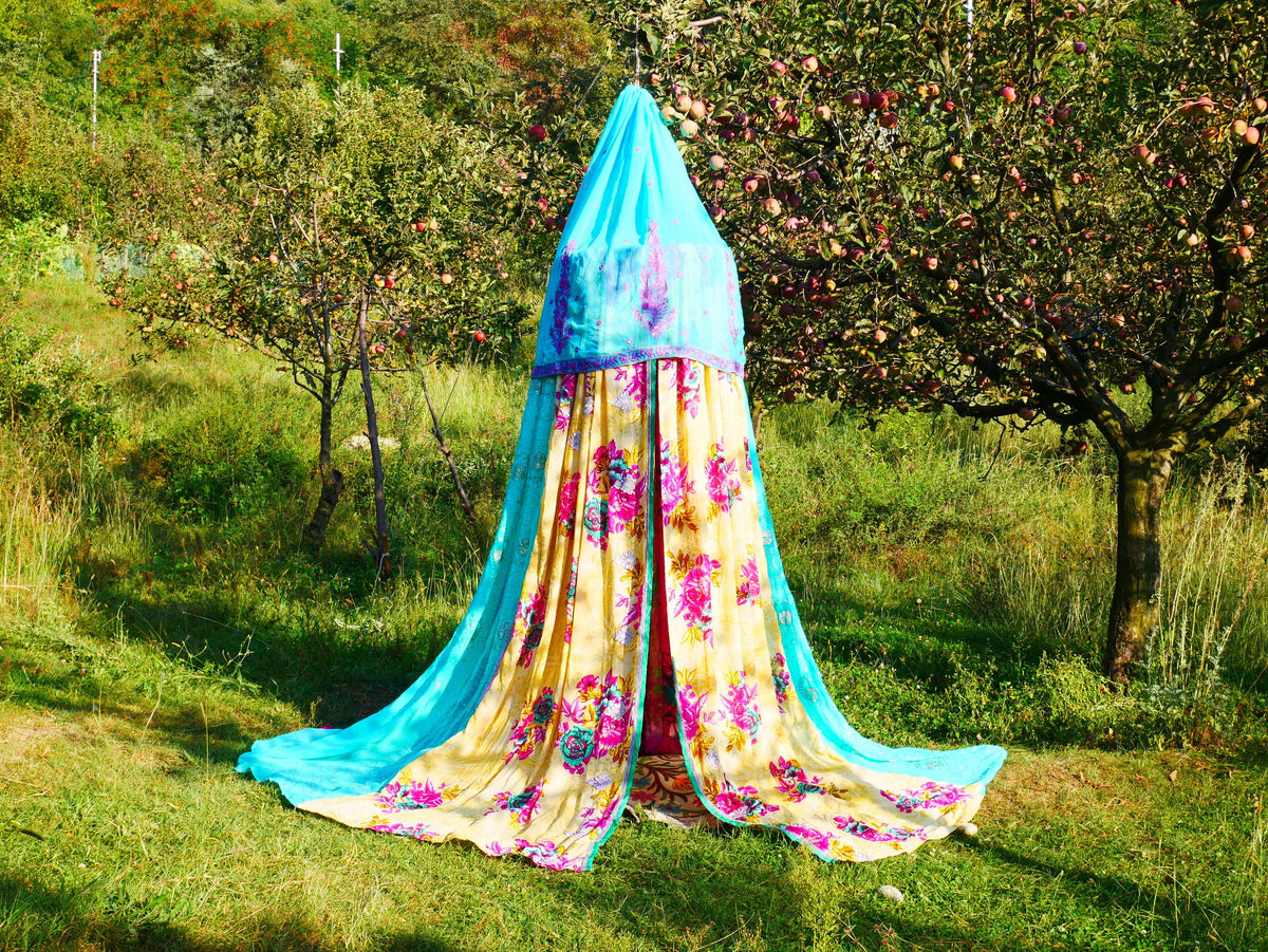 Shanti Canopy Saree tent - bed canopy | Kashmiri baldachin for Meditation Spaces or Reading nooks