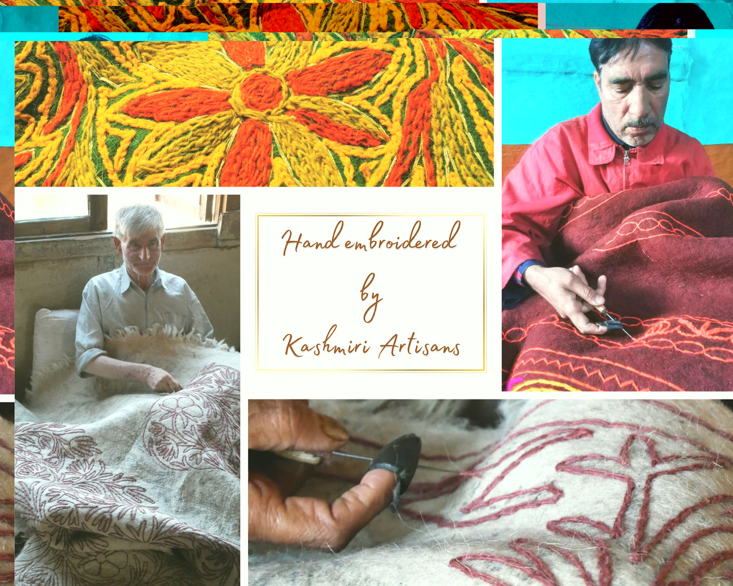 Large round rug - boho wool rug | 5 ft "Namda" from Kashmir hand felted and embroidered | soft Indian area rug - bohemian bedroom carpet - The Shanti Home