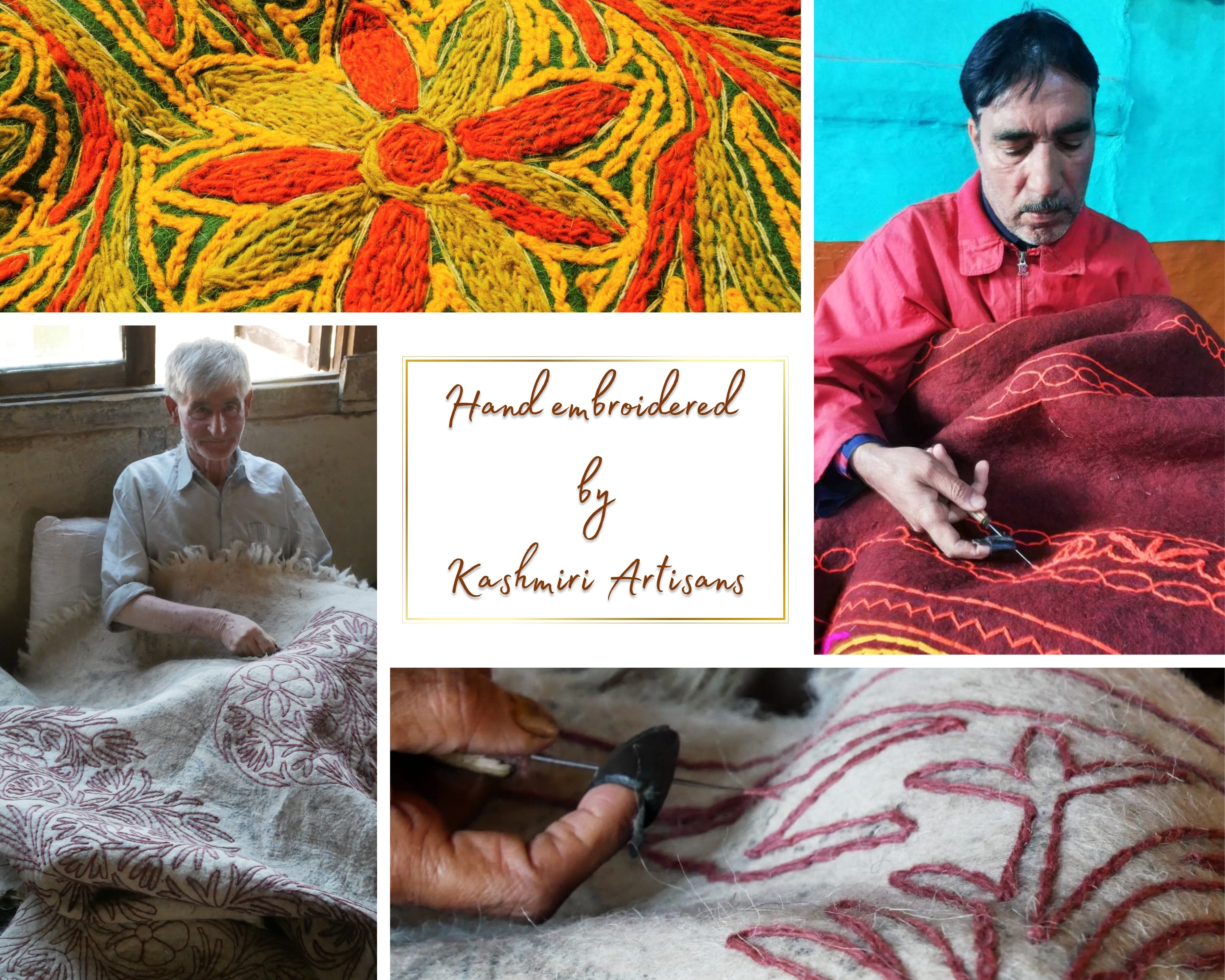 Hand-Felted 7x5 Flower Wool Rug "Namda" from Kashmir - Unique Floral Embroidery on Sheep Wool Felt Base - Boho Decor for Cozy Floors and Hippie Homes - The Shanti Home